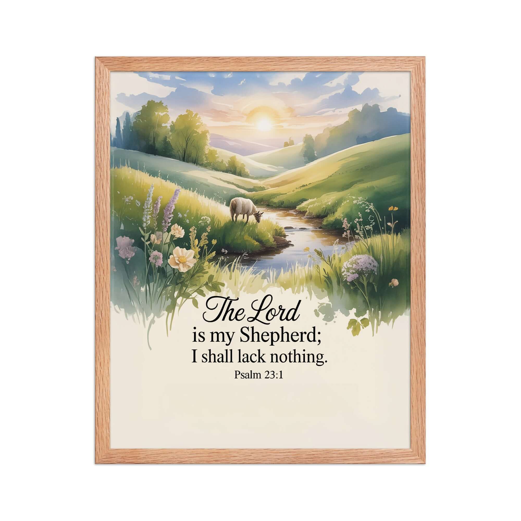 Psalm 23:1 Bible Verse, Lord Enhanced Matte Paper Framed Poster Red Oak 16″×20″