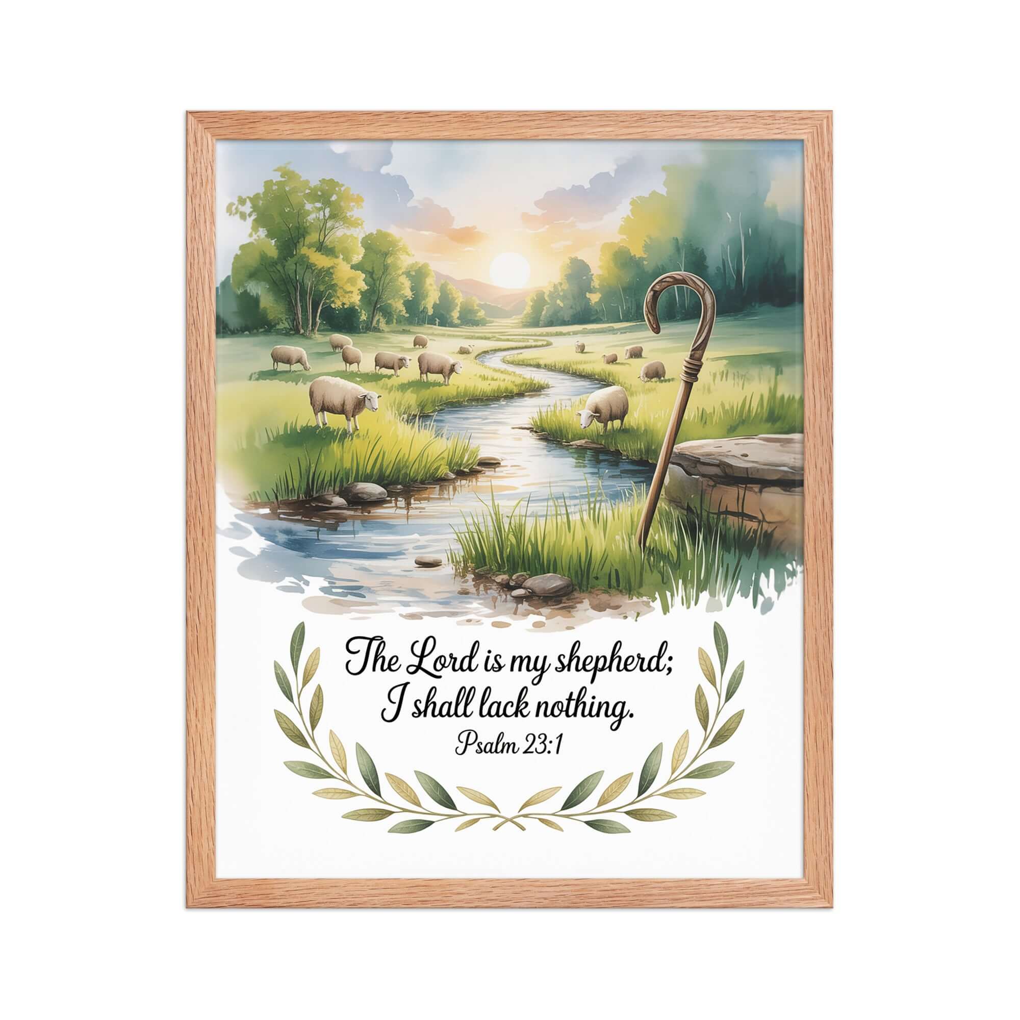 Psalm 23:1 Bible Verse, is my Enhanced Matte Paper Framed Poster Red Oak 16″×20″