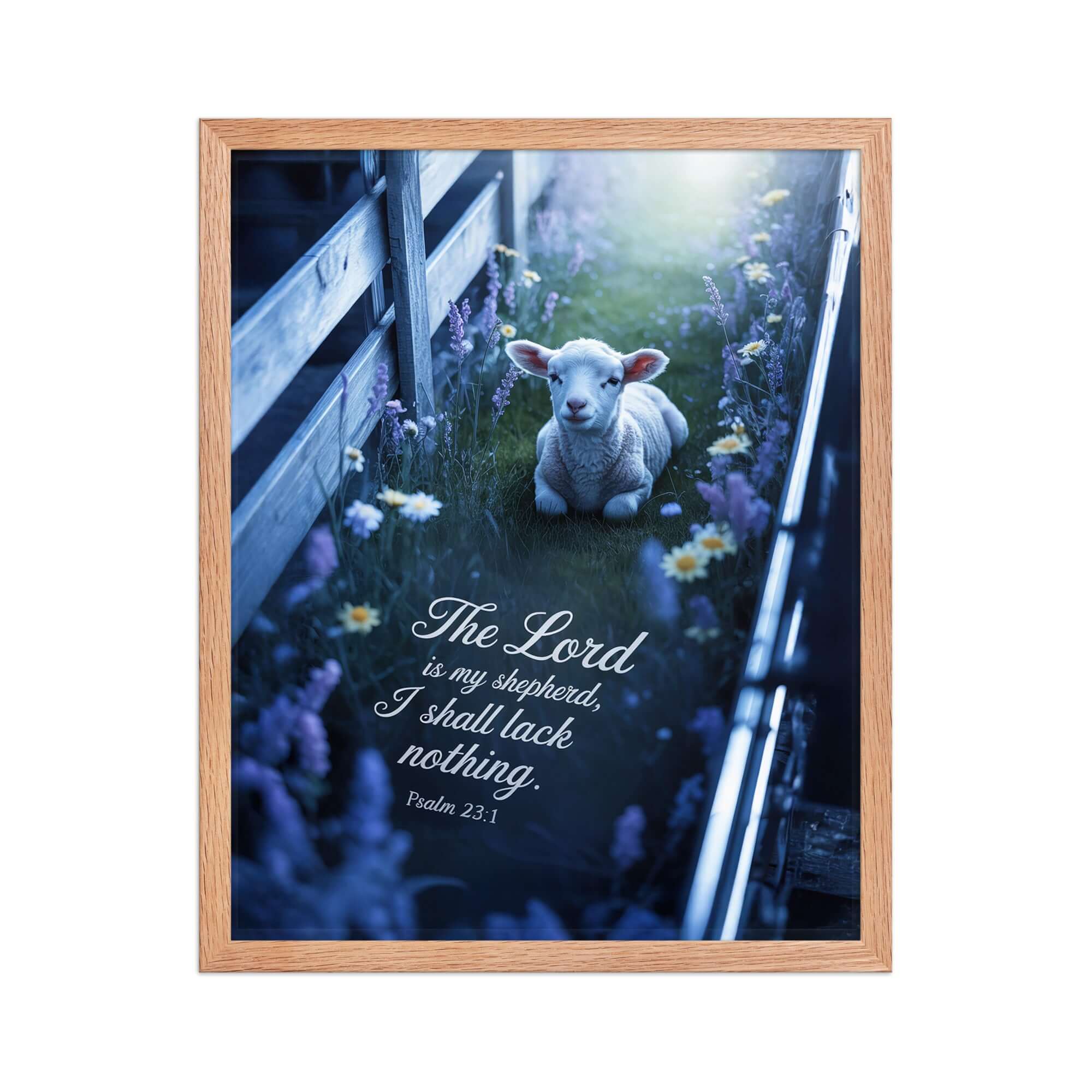 Psalm 23:1 Bible Verse, Shepherd Enhanced Matte Paper Framed Poster Red Oak 16″×20″