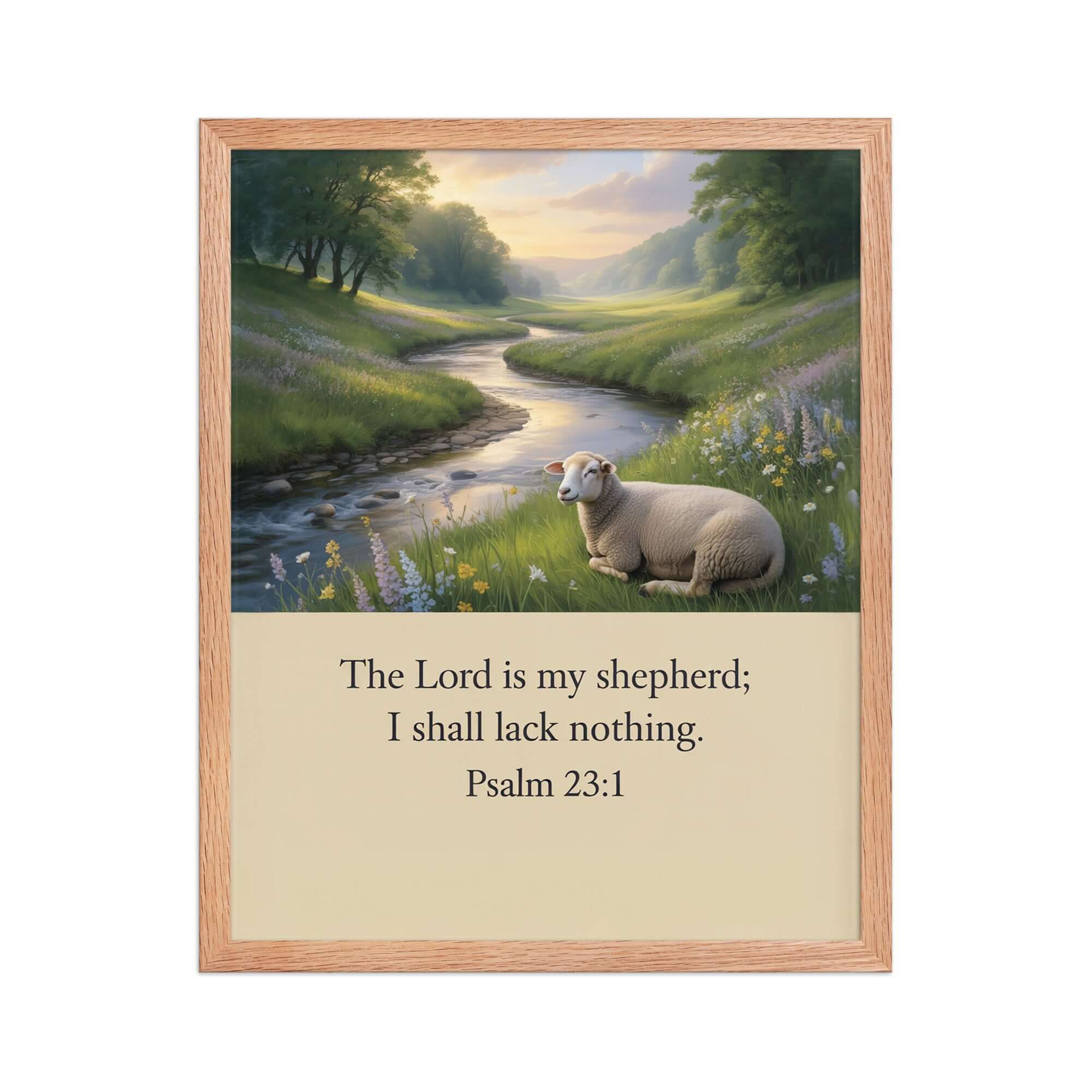 Psalm 23:1 Bible Verse, I shall Enhanced Matte Paper Framed Poster Red Oak 16″×20″