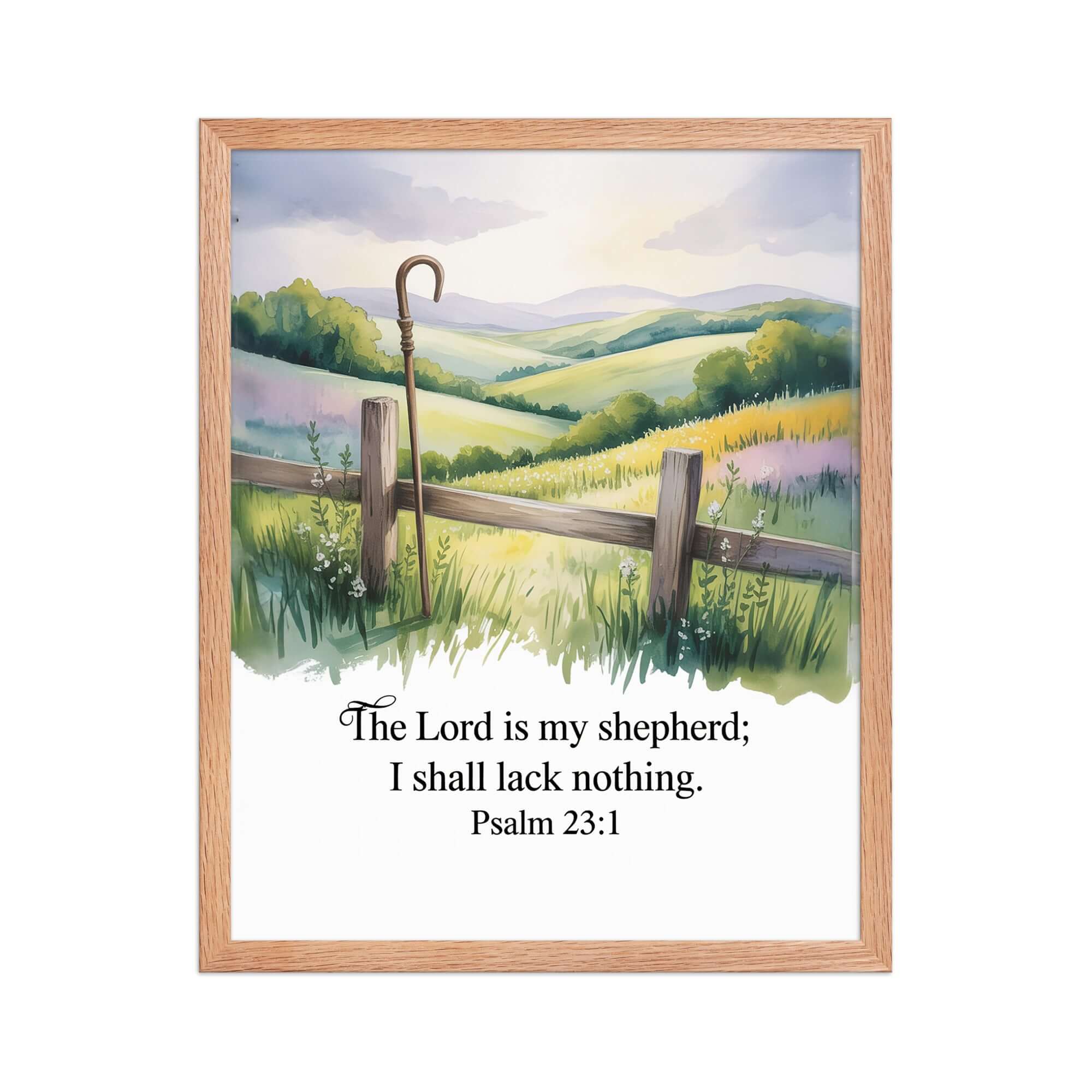 Psalm 23:1 Bible Verse, Lack Enhanced Matte Paper Framed Poster Red Oak 16″×20″