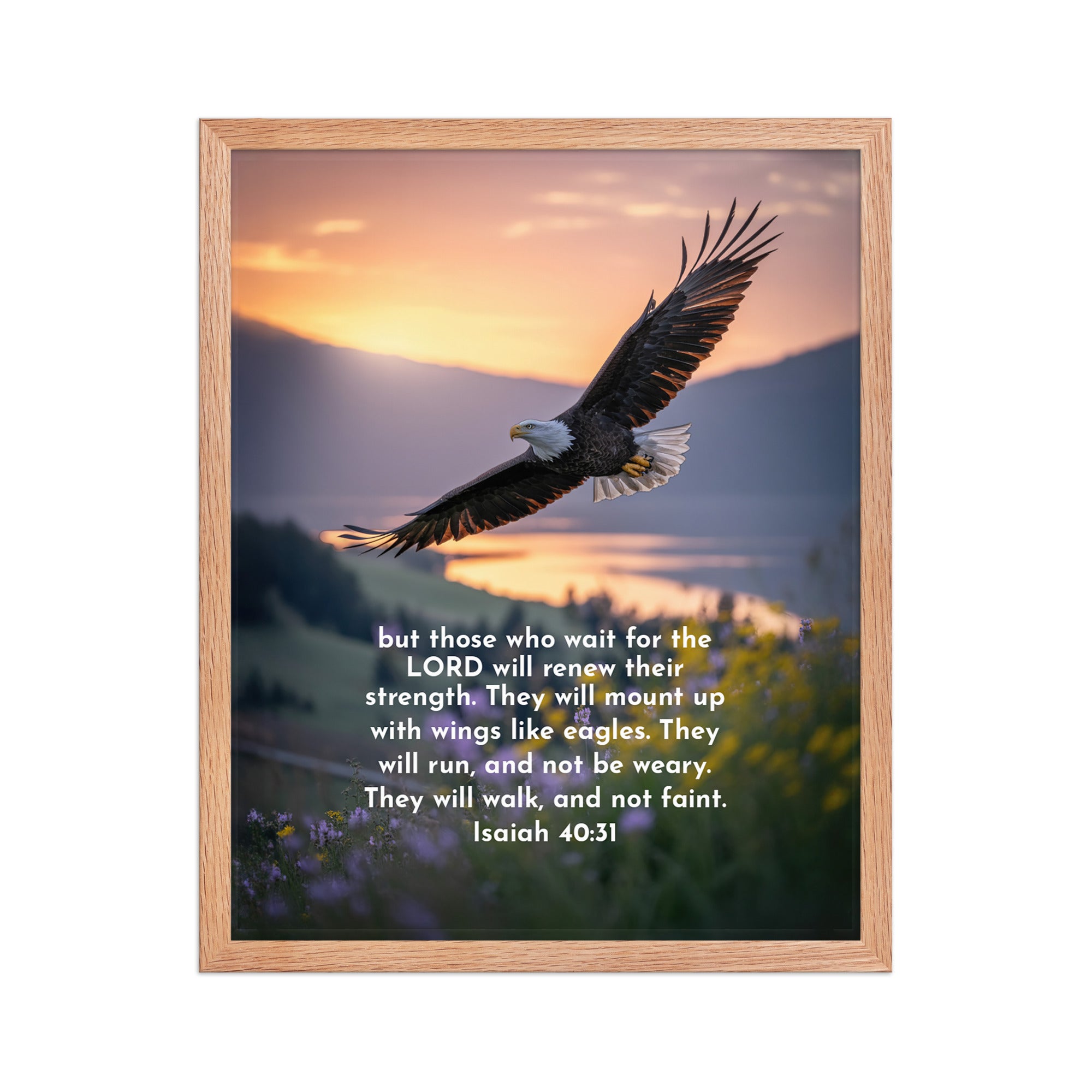Isaiah 40:31 Bible Verse Renew Strength Enhanced Matte Paper Framed Poster Red Oak 16″×20″