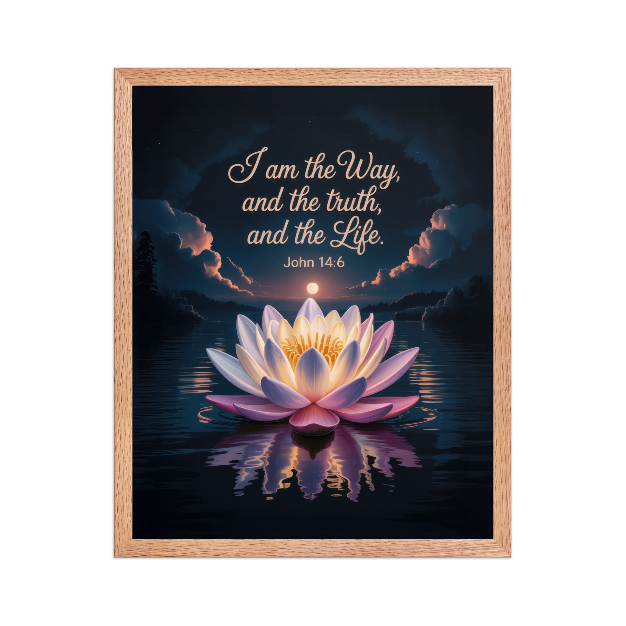 John 14:6 Bible Verse The Way Enhanced Matte Paper Framed Poster Red Oak 16″×20″