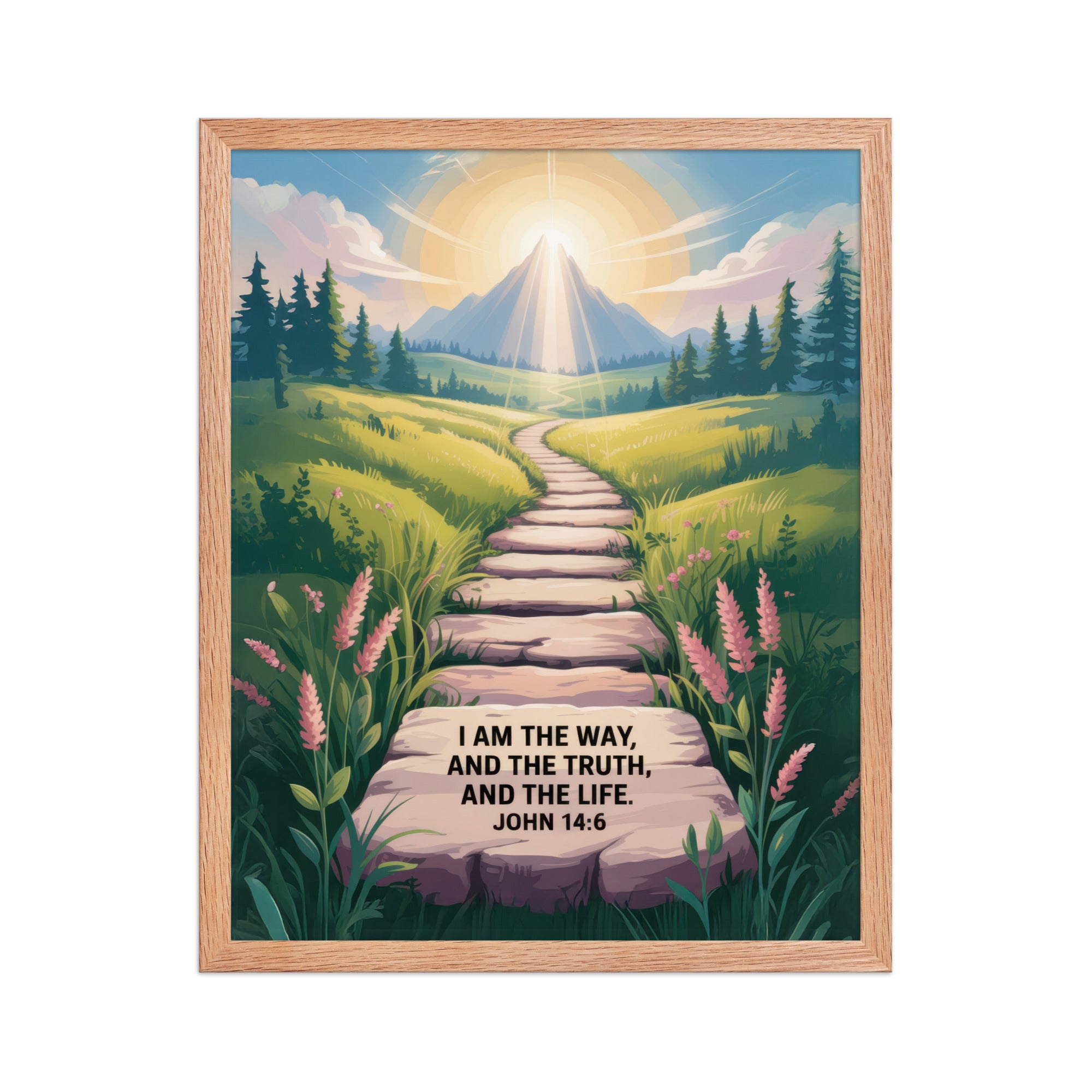 John 14:6 Bible Verse The Truth Enhanced Matte Paper Framed Poster Red Oak 16″×20″