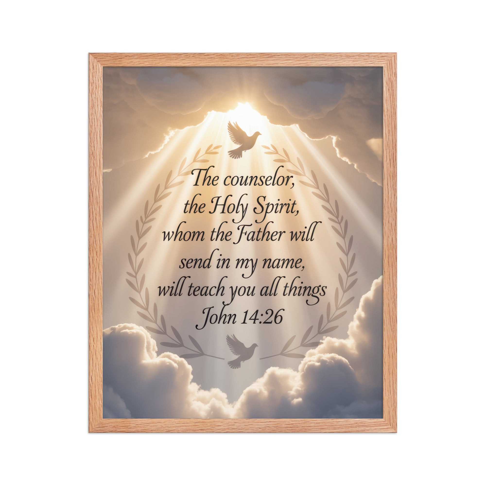 John 14:26 Bible Verse Counselor Enhanced Matte Paper Framed Poster Red Oak 16″×20″