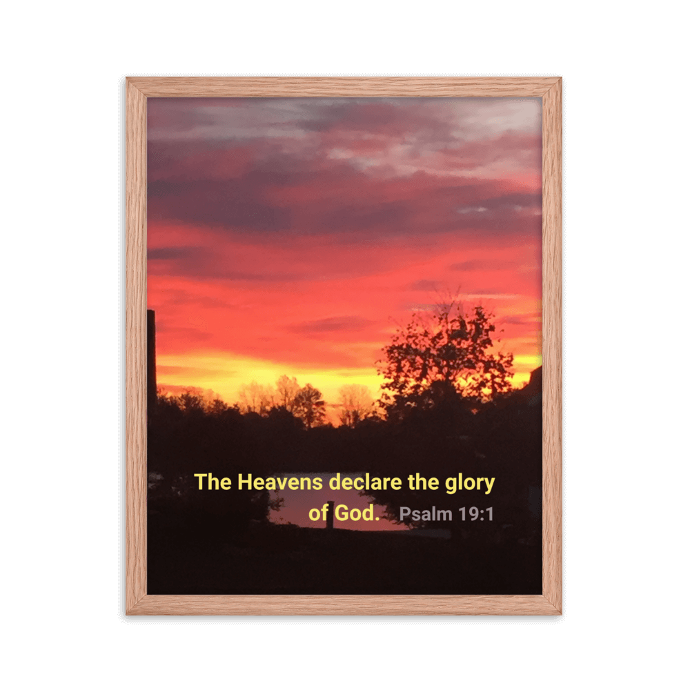 Psalm 19:1 Bible Verse, Sunset Glory Enhanced Matte Paper Framed Poster Wall Art Red Oak 16″×20″