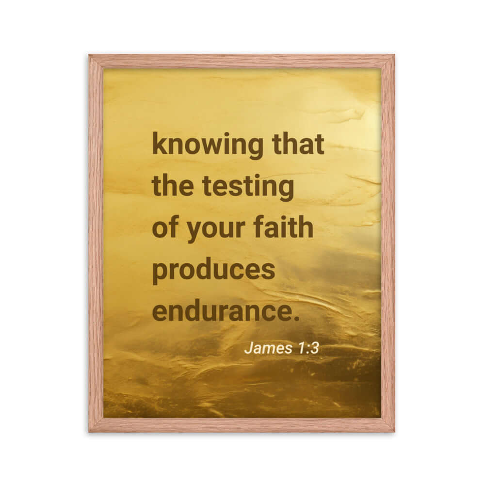 James 1:3 Bible Verse, testing of your faith Enhanced Matte Paper Framed Poster Wall Art Red Oak 16″×20″