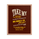 Matthew 11:29-30 Bible Verse, learn from me Enhanced Matte Paper Framed Poster Wall Art Red Oak 16″×20″