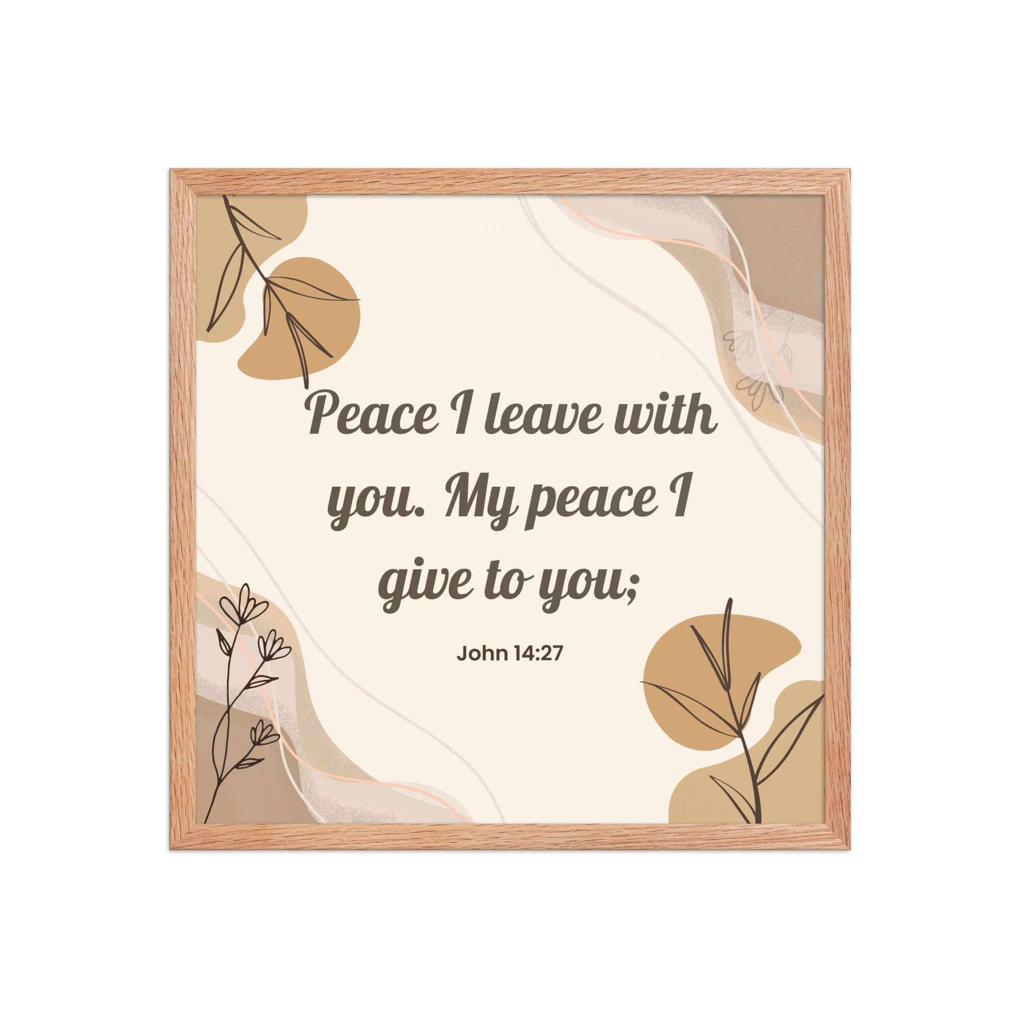 John 14:27 Bible Verse, Peace I Enhanced Matte Paper Framed Poster Wall Art Red Oak 18″×18″