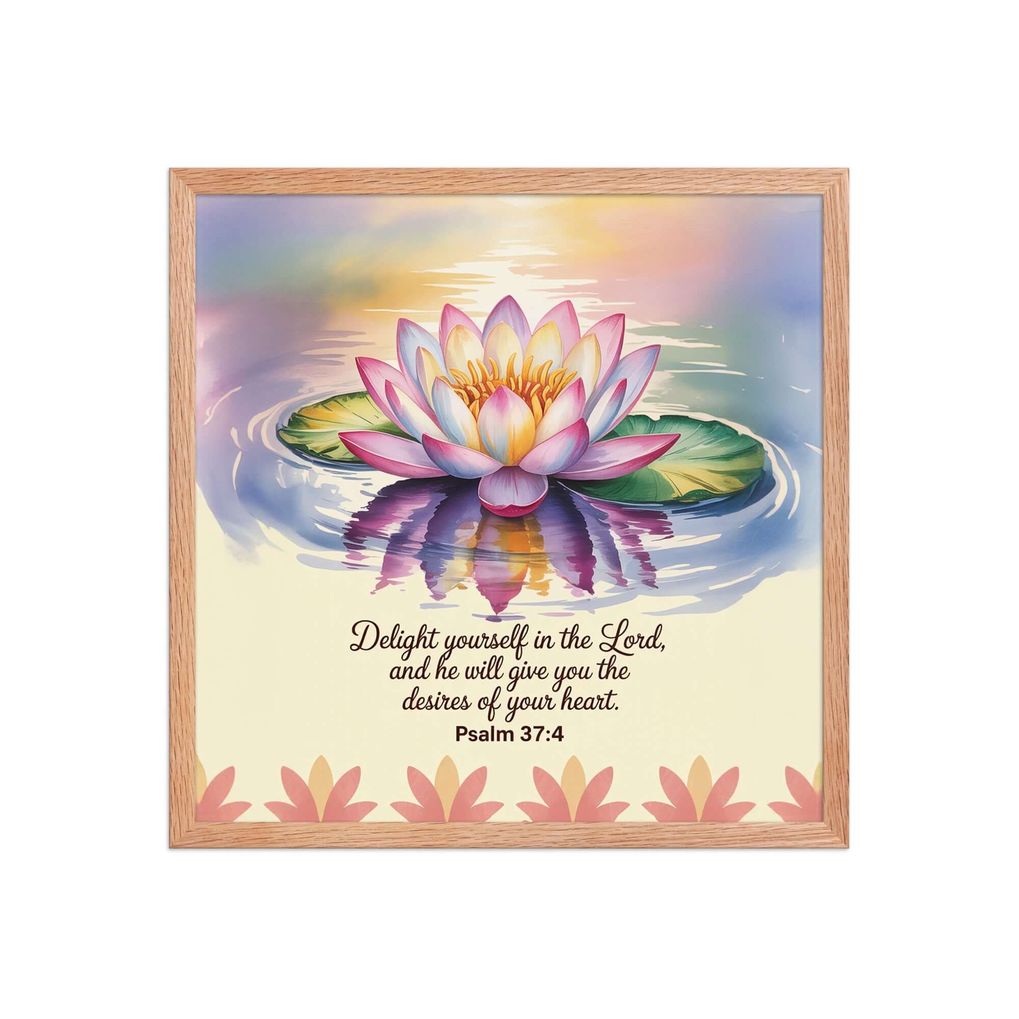 Psalm 37:4 Bible Verse, the Lord Enhanced Matte Paper Framed Poster Red Oak 18″×18″