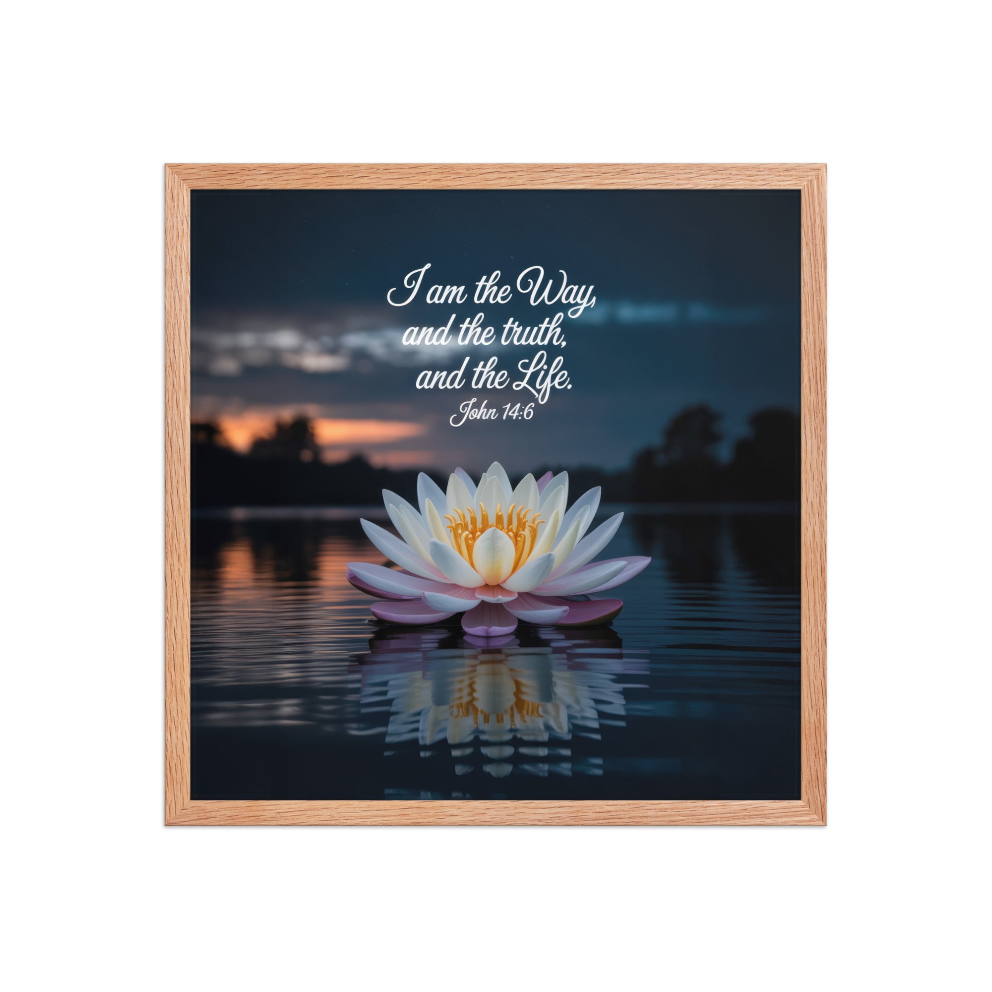 John 14:6 Bible Verse The Father Enhanced Matte Paper Framed Poster Red Oak 18″×18″