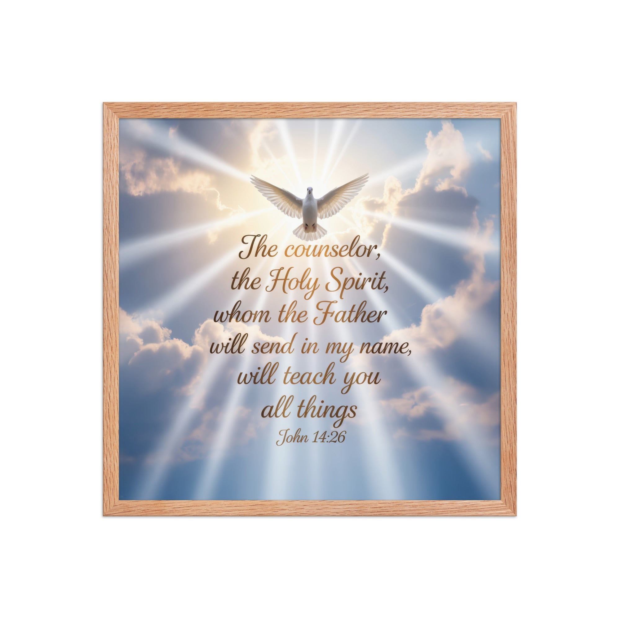 John 14:26 Bible Verse Father Enhanced Matte Paper Framed Poster Red Oak 18″×18″