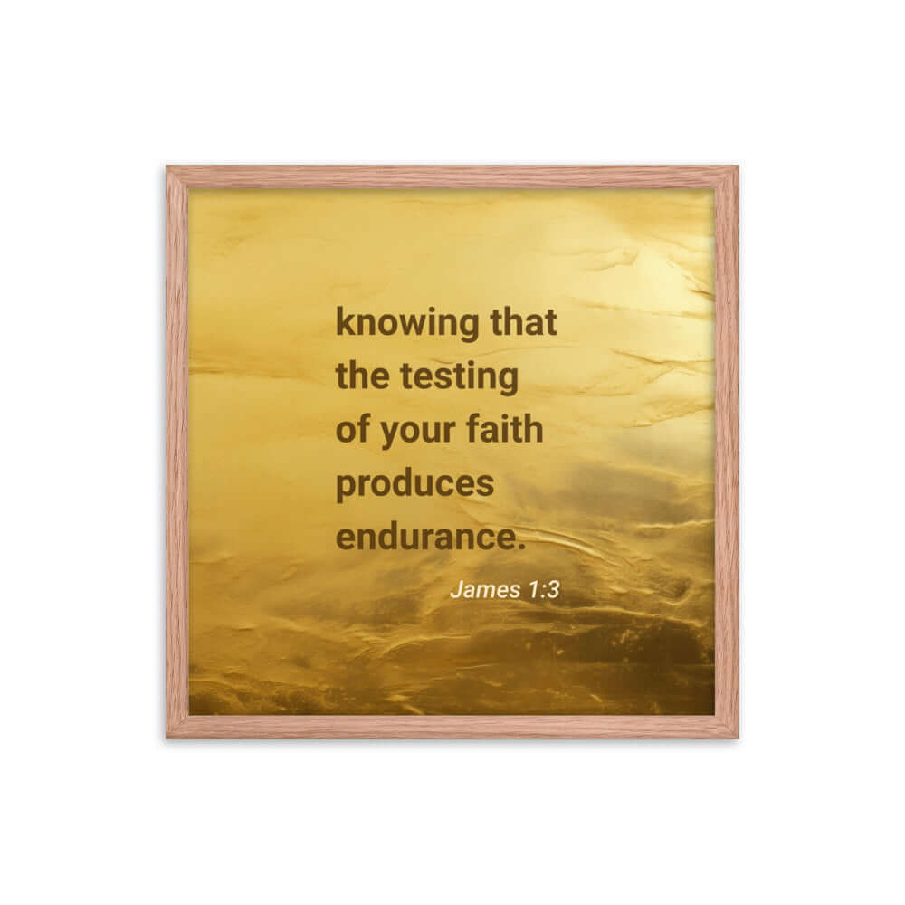 James 1:3 Bible Verse, testing of your faith Enhanced Matte Paper Framed Poster Wall Art Red Oak 18″×18″