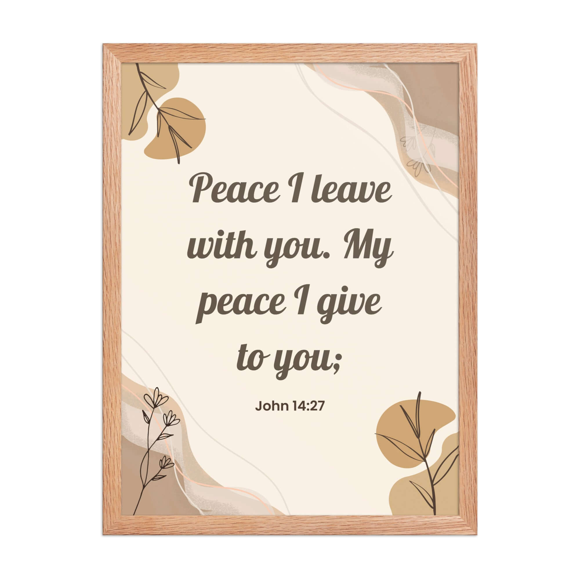John 14:27 Bible Verse, Peace I Enhanced Matte Paper Framed Poster Wall Art Red Oak 18″×24″