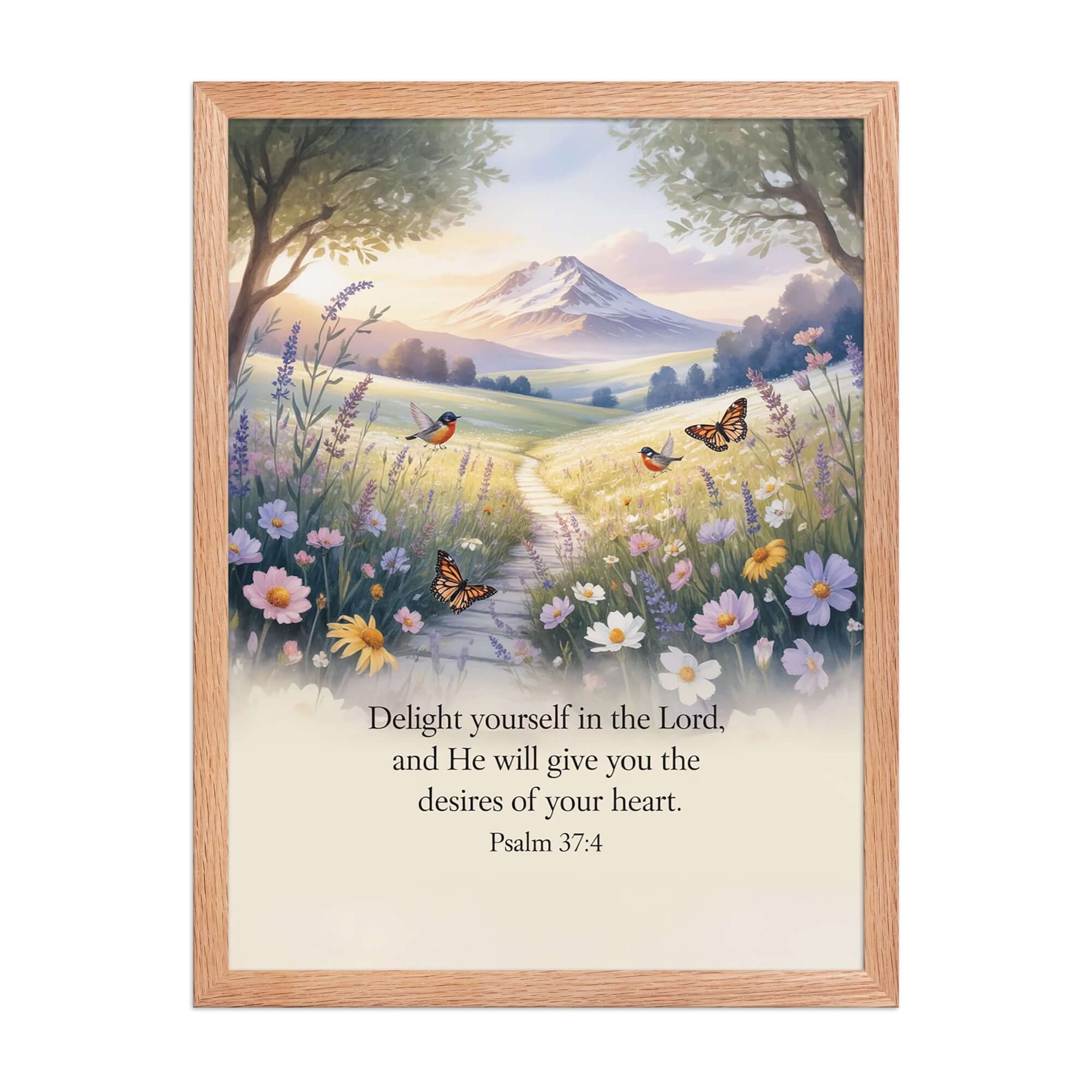Psalm 37:4 Bible Verse, Delight Enhanced Matte Paper Framed Poster Red Oak 18″×24″