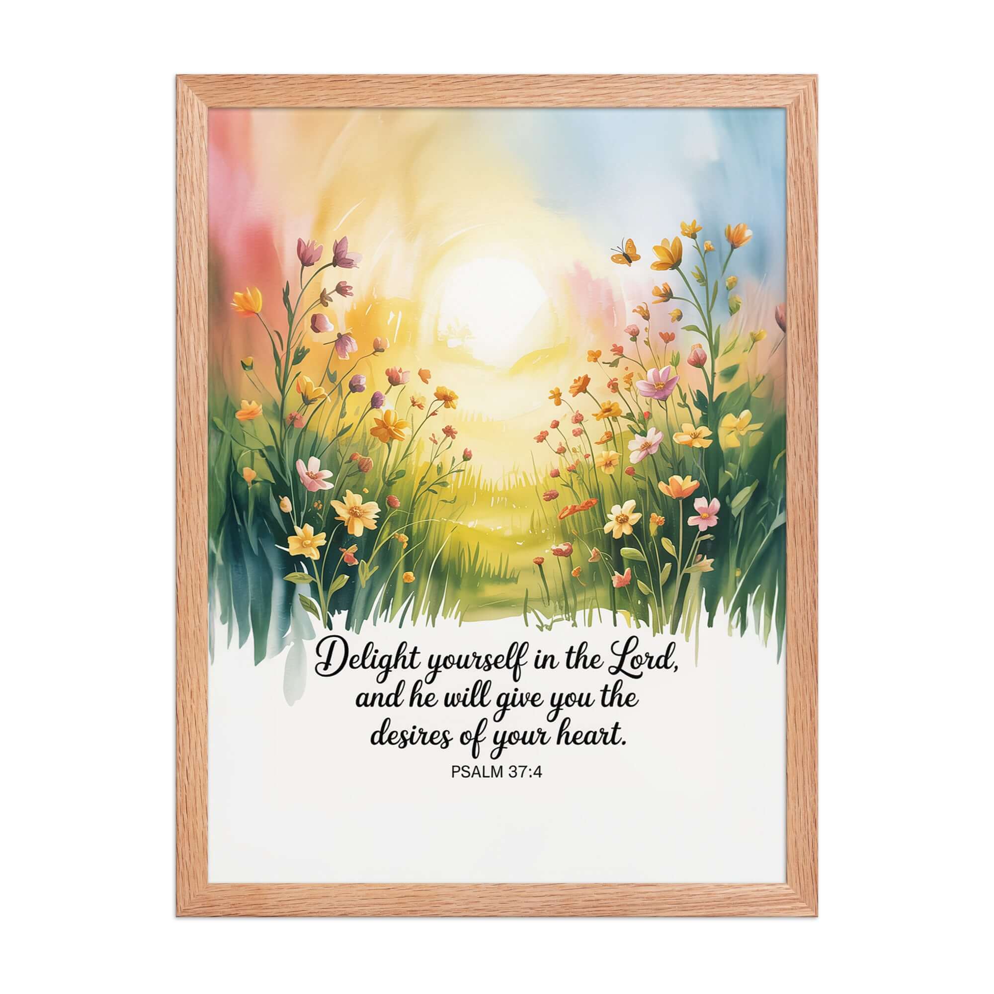 Psalm 37:4 Bible Verse, will give Enhanced Matte Paper Framed Poster Red Oak 18″×24″