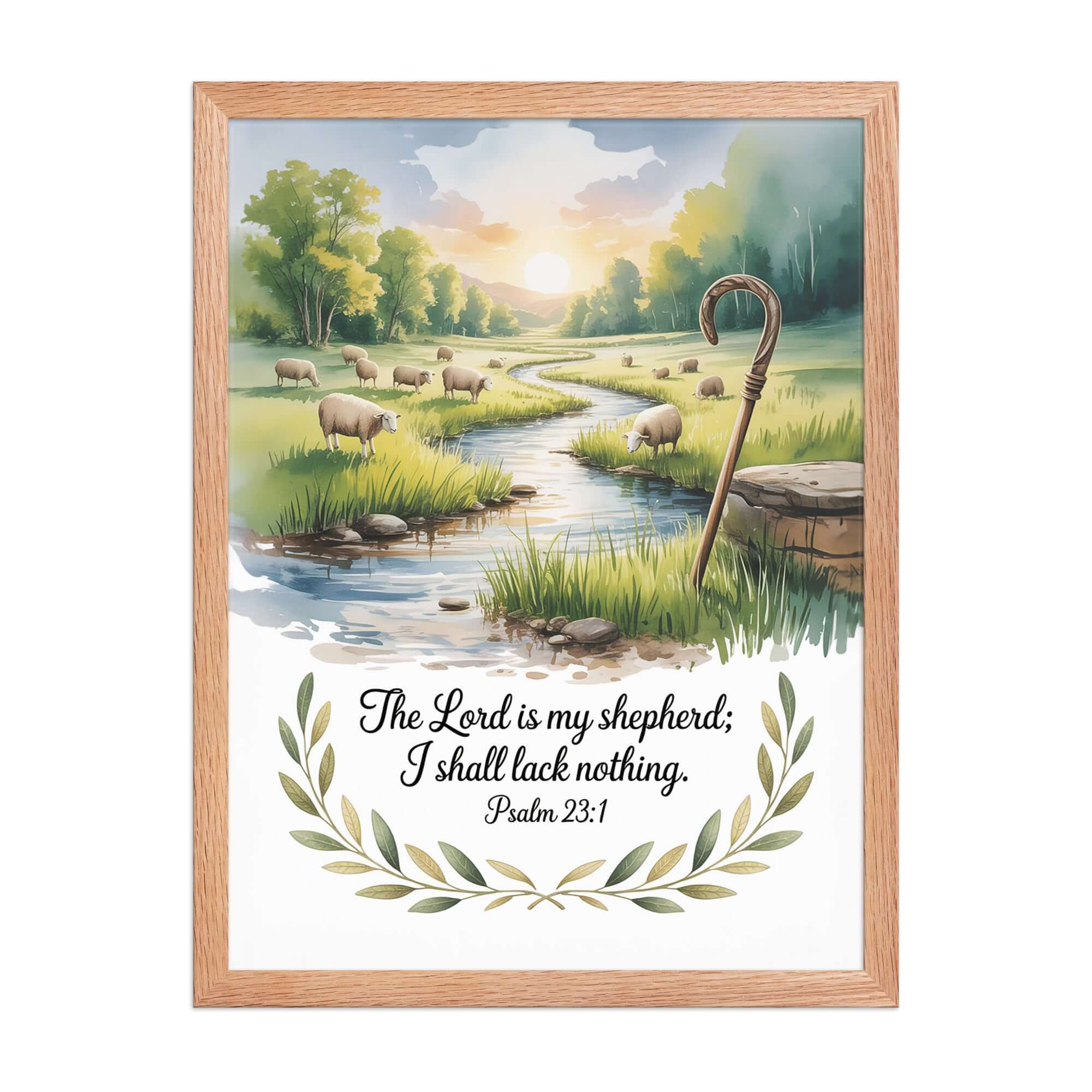 Psalm 23:1 Bible Verse, is my Enhanced Matte Paper Framed Poster Red Oak 18″×24″