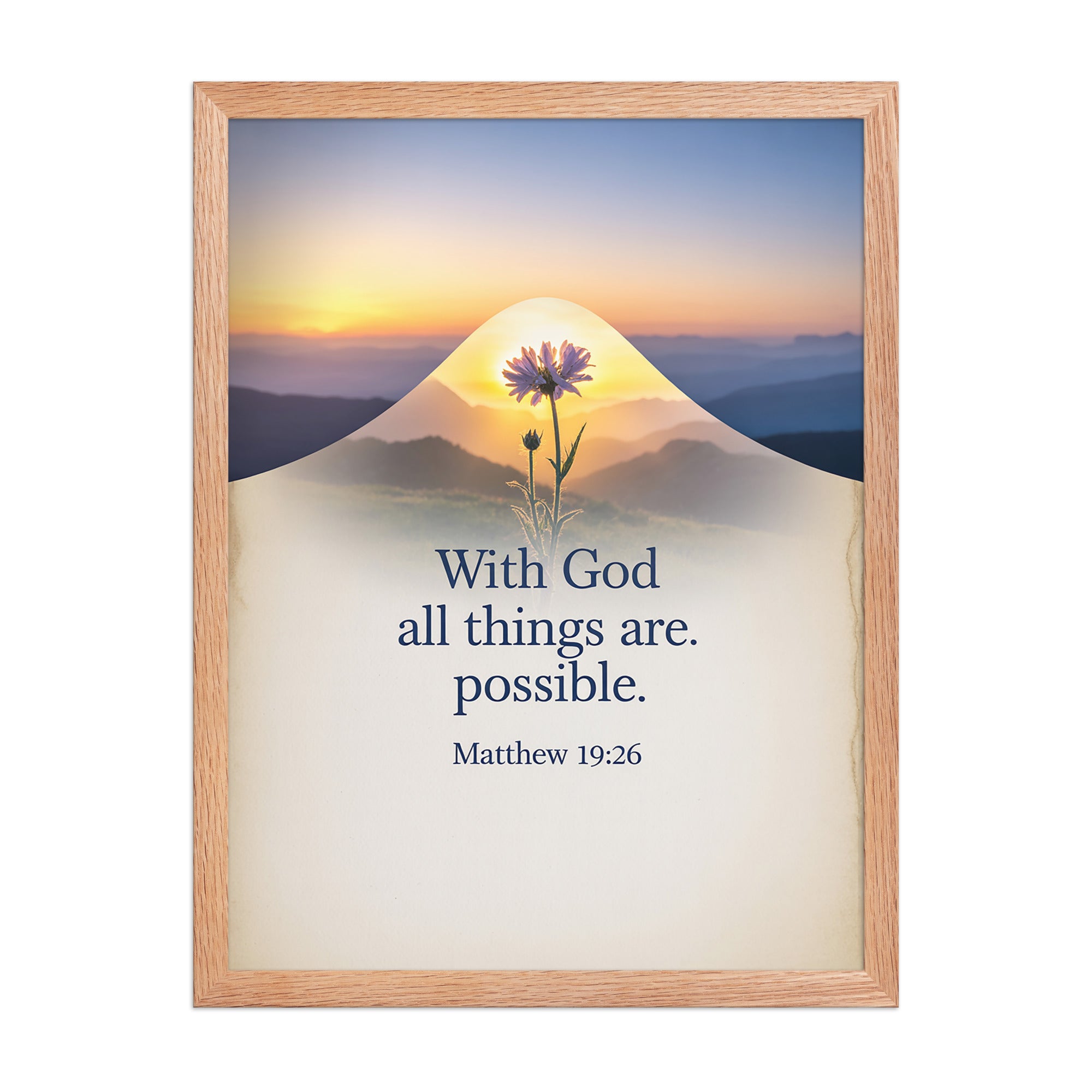 Matthew 19:26 Bible Verse at them Enhanced Matte Paper Framed Poster Red Oak 18″×24″