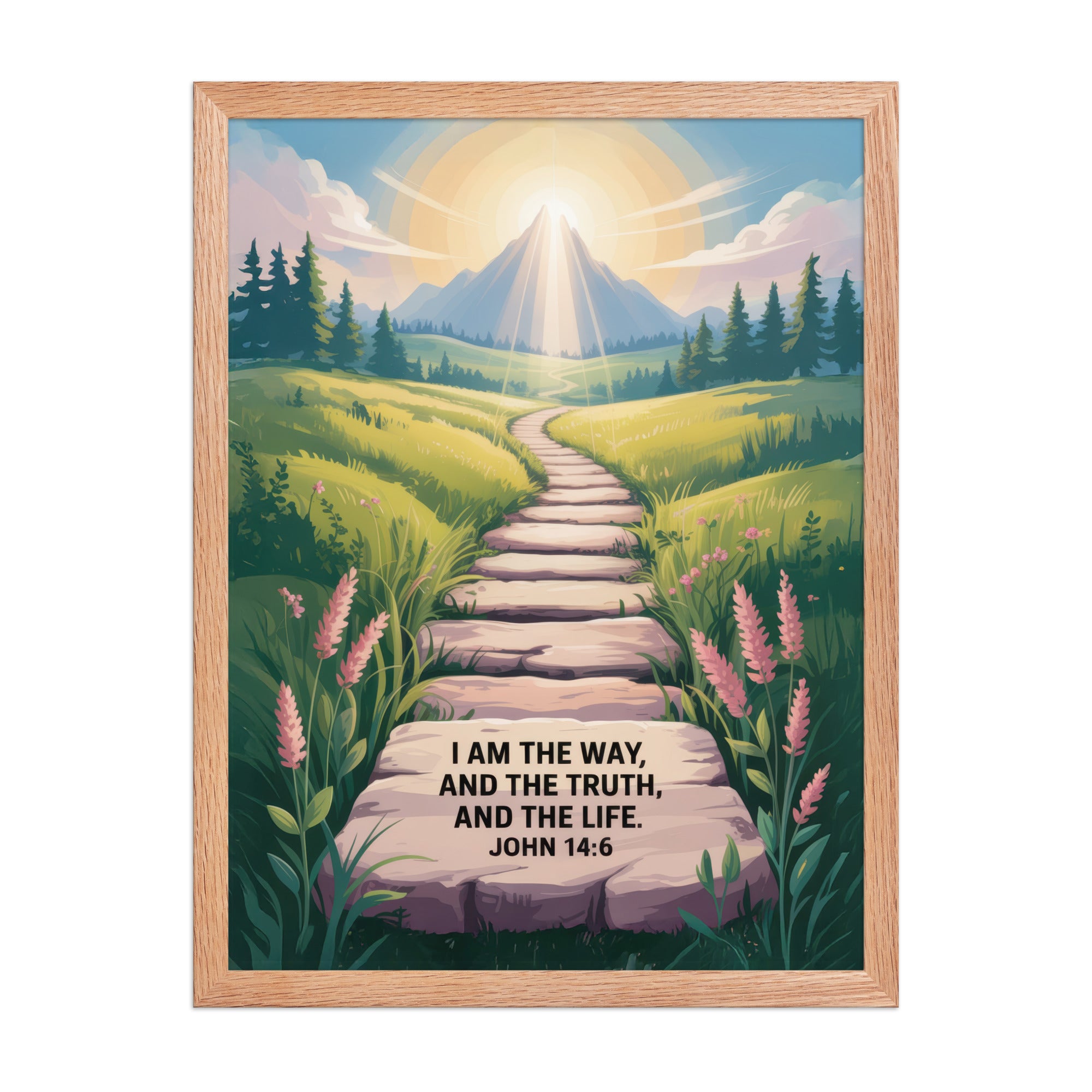 John 14:6 Bible Verse The Truth Enhanced Matte Paper Framed Poster Red Oak 18″×24″