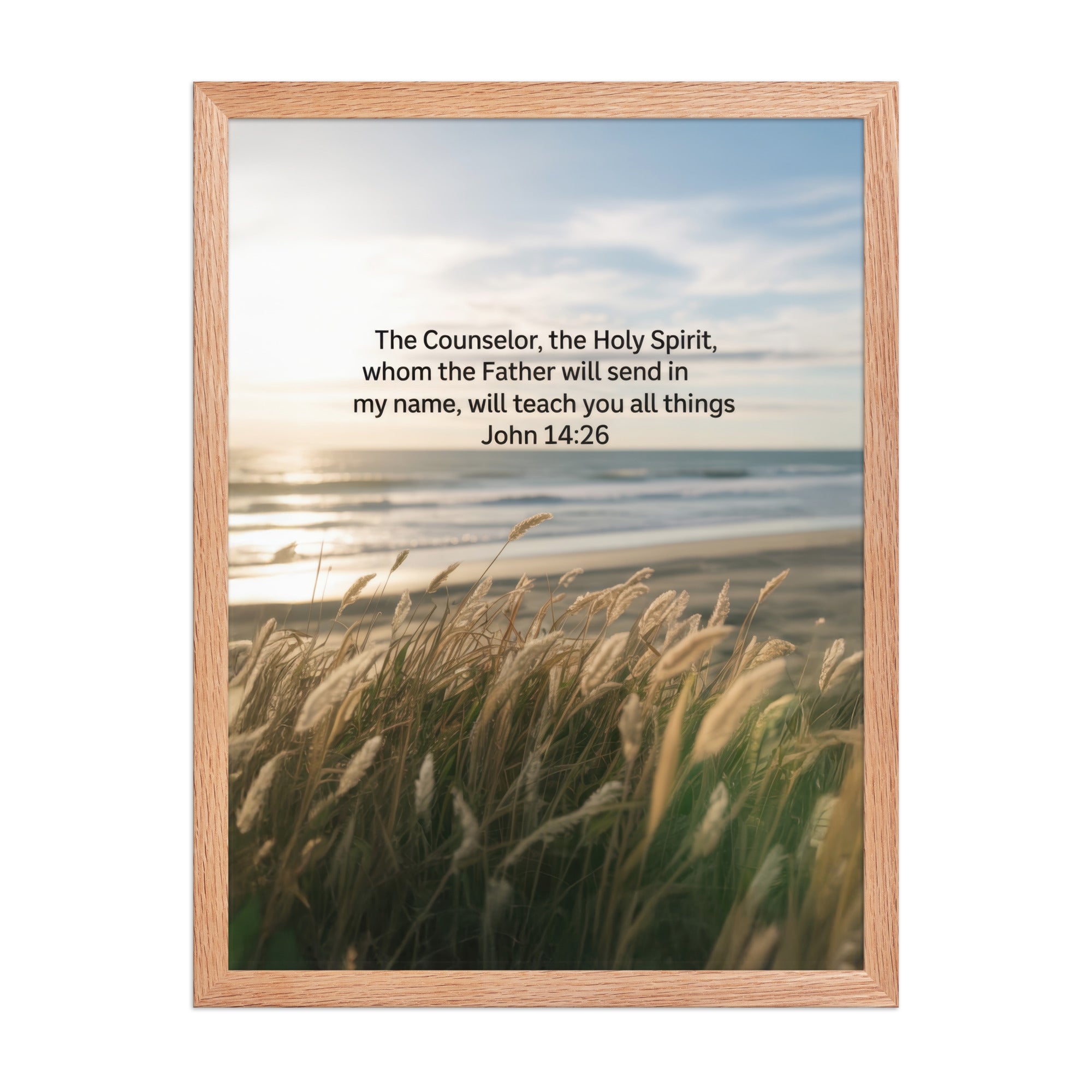 John 14:26 Bible Verse in my name Enhanced Matte Paper Framed Poster Red Oak 18″×24″