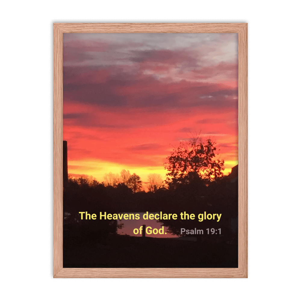 Psalm 19:1 Bible Verse, Sunset Glory Enhanced Matte Paper Framed Poster Wall Art Red Oak 18″×24″
