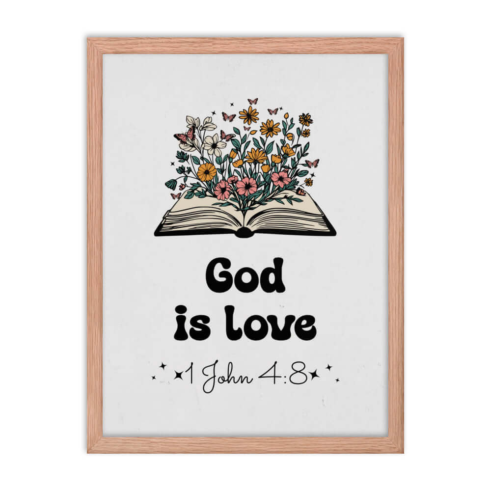 1 John 4:8 Bible Verse, God is Love Enhanced Matte Paper Framed Poster Wall Art Red Oak 18″×24″