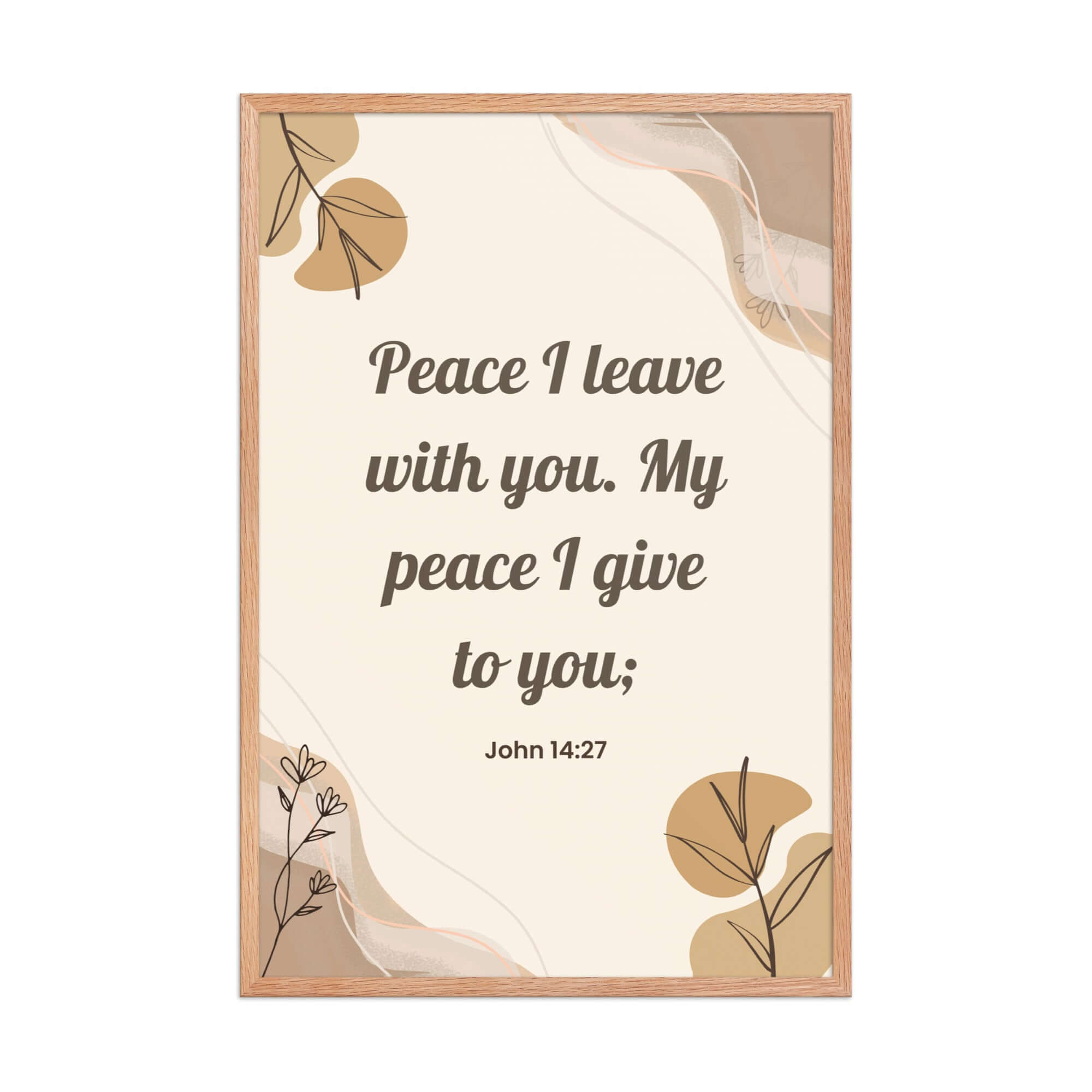John 14:27 Bible Verse, Peace I Enhanced Matte Paper Framed Poster Wall Art Red Oak 24″×36″