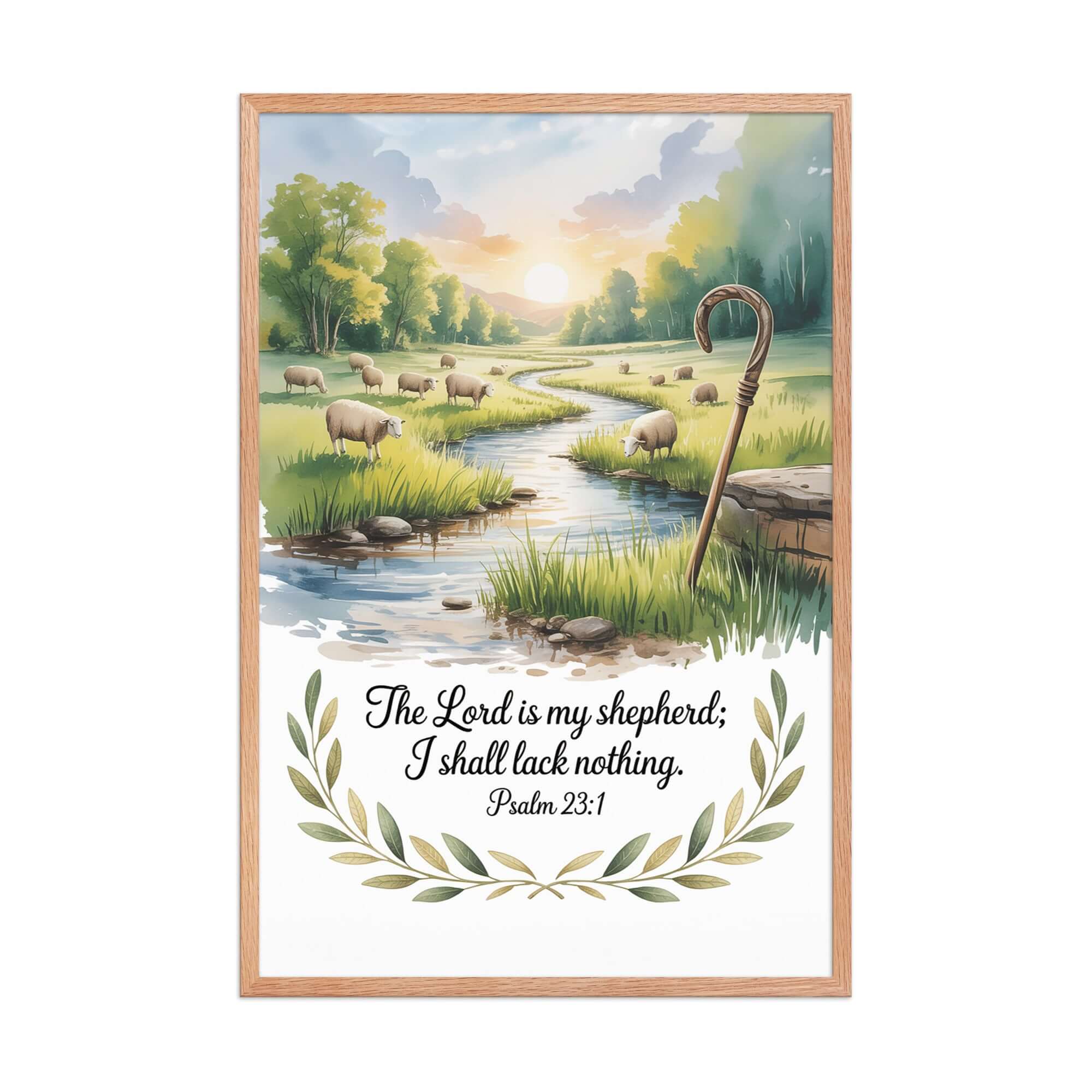 Psalm 23:1 Bible Verse, is my Enhanced Matte Paper Framed Poster Red Oak 24″×36″