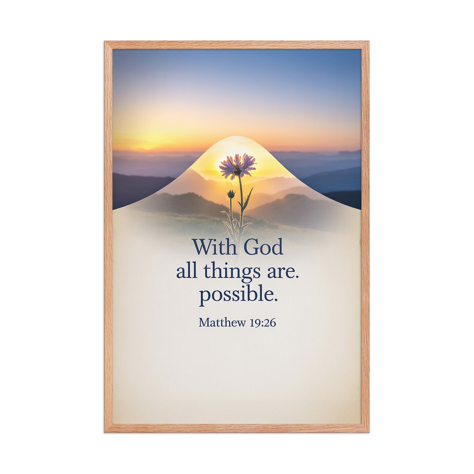 Matthew 19:26 Bible Verse at them Enhanced Matte Paper Framed Poster Red Oak 24″×36″