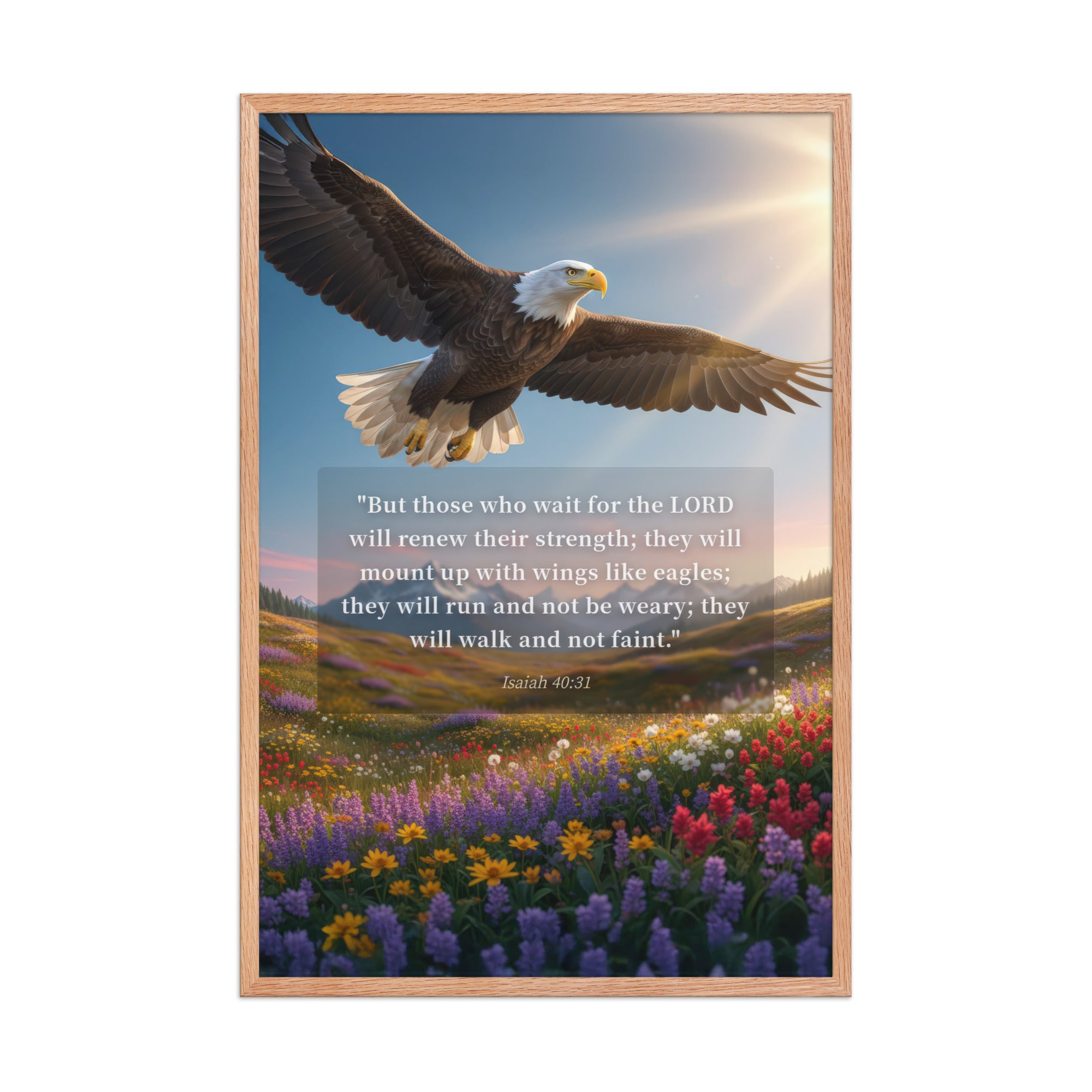 Isaiah 40:31 Bible Verse Who Wait Enhanced Matte Paper Framed Poster Red Oak 24″×36″