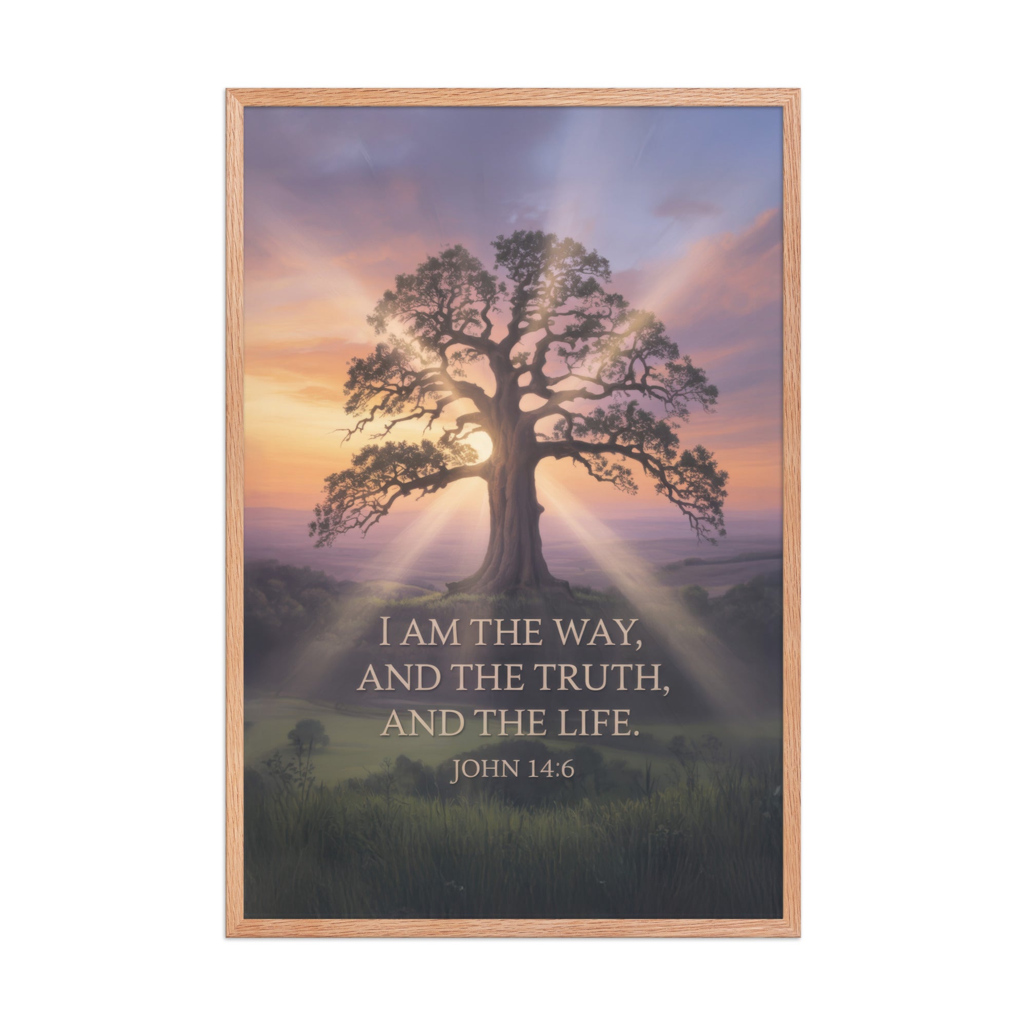 John 14:6 Bible Verse Jesus said Enhanced Matte Paper Framed Poster Red Oak 24″×36″