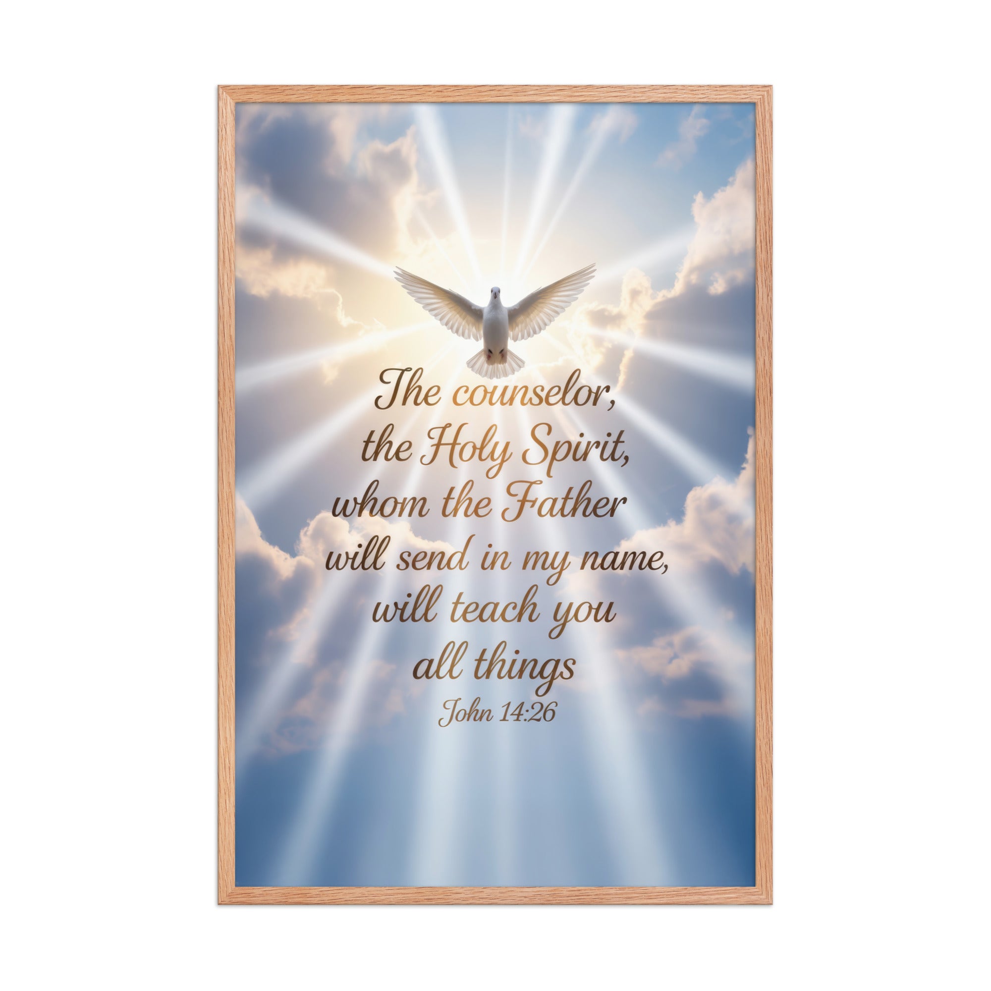 John 14:26 Bible Verse Father Enhanced Matte Paper Framed Poster Red Oak 24″×36″