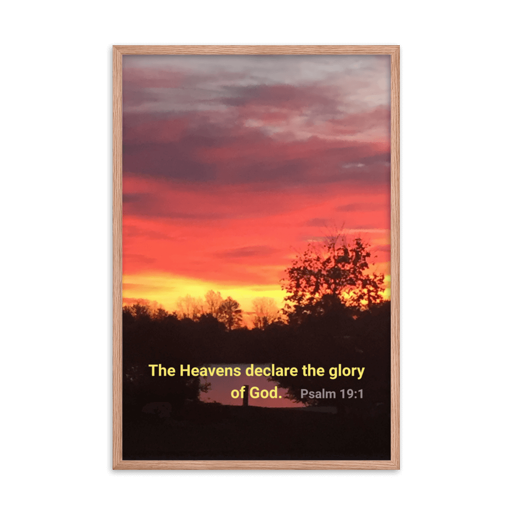 Psalm 19:1 Bible Verse, Sunset Glory Enhanced Matte Paper Framed Poster Wall Art Red Oak 24″×36″