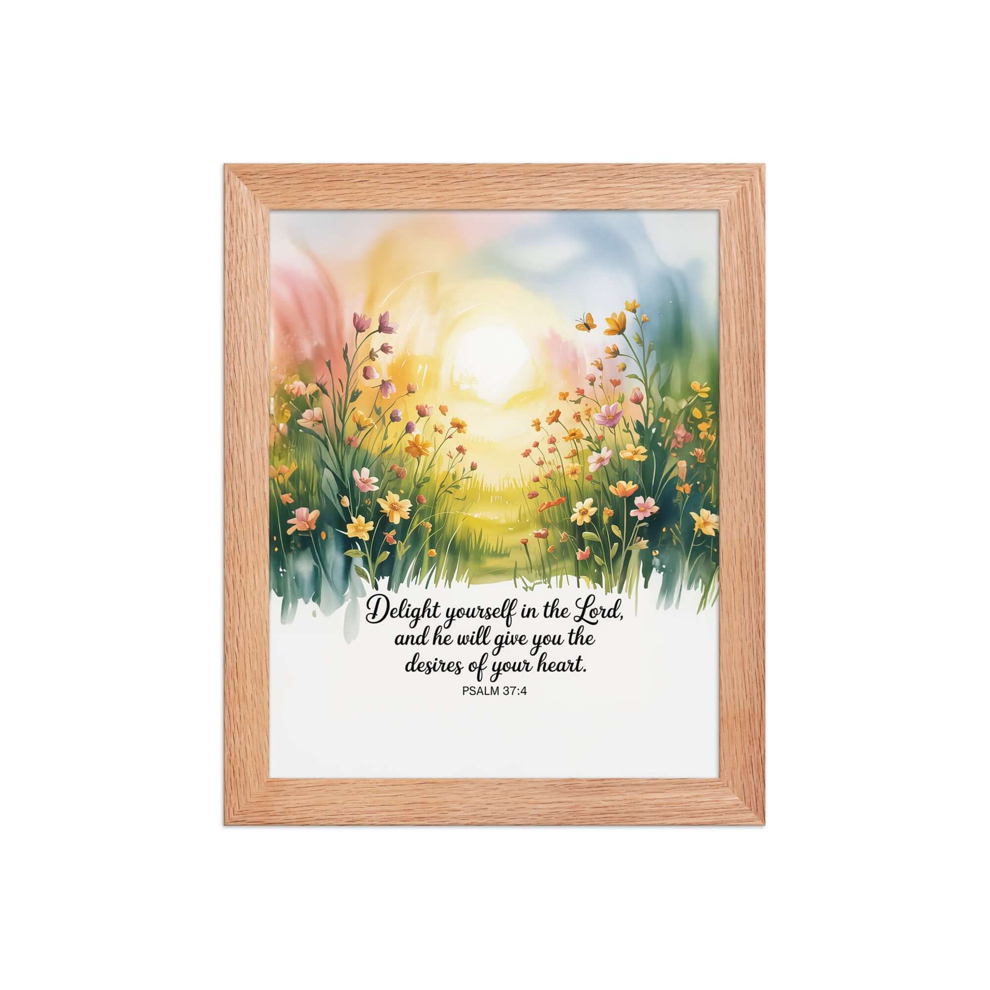 Psalm 37:4 Bible Verse, will give Enhanced Matte Paper Framed Poster Red Oak 8″×10″