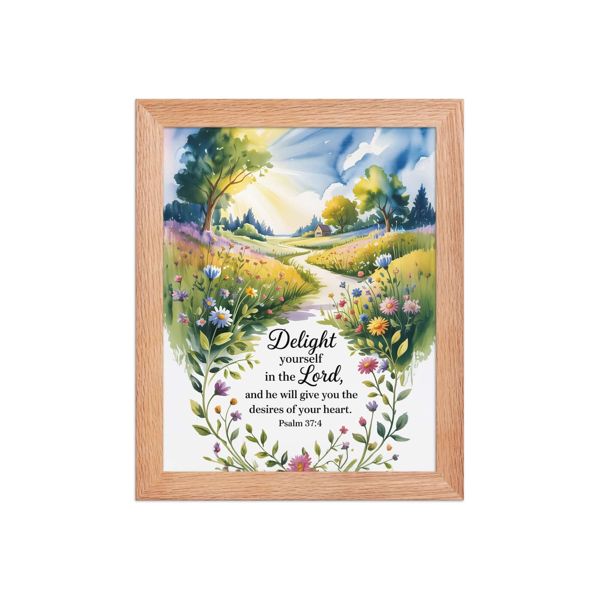 Psalm 37:4 Bible Verse, desires Enhanced Matte Paper Framed Poster Red Oak 8″×10″