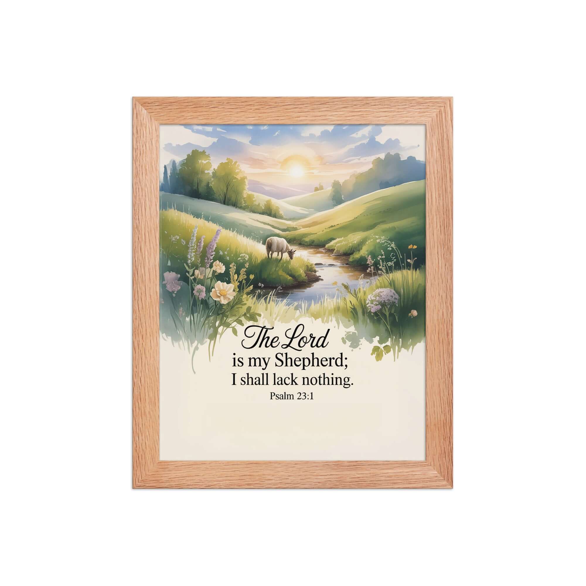 Psalm 23:1 Bible Verse, Lord Enhanced Matte Paper Framed Poster Red Oak 8″×10″