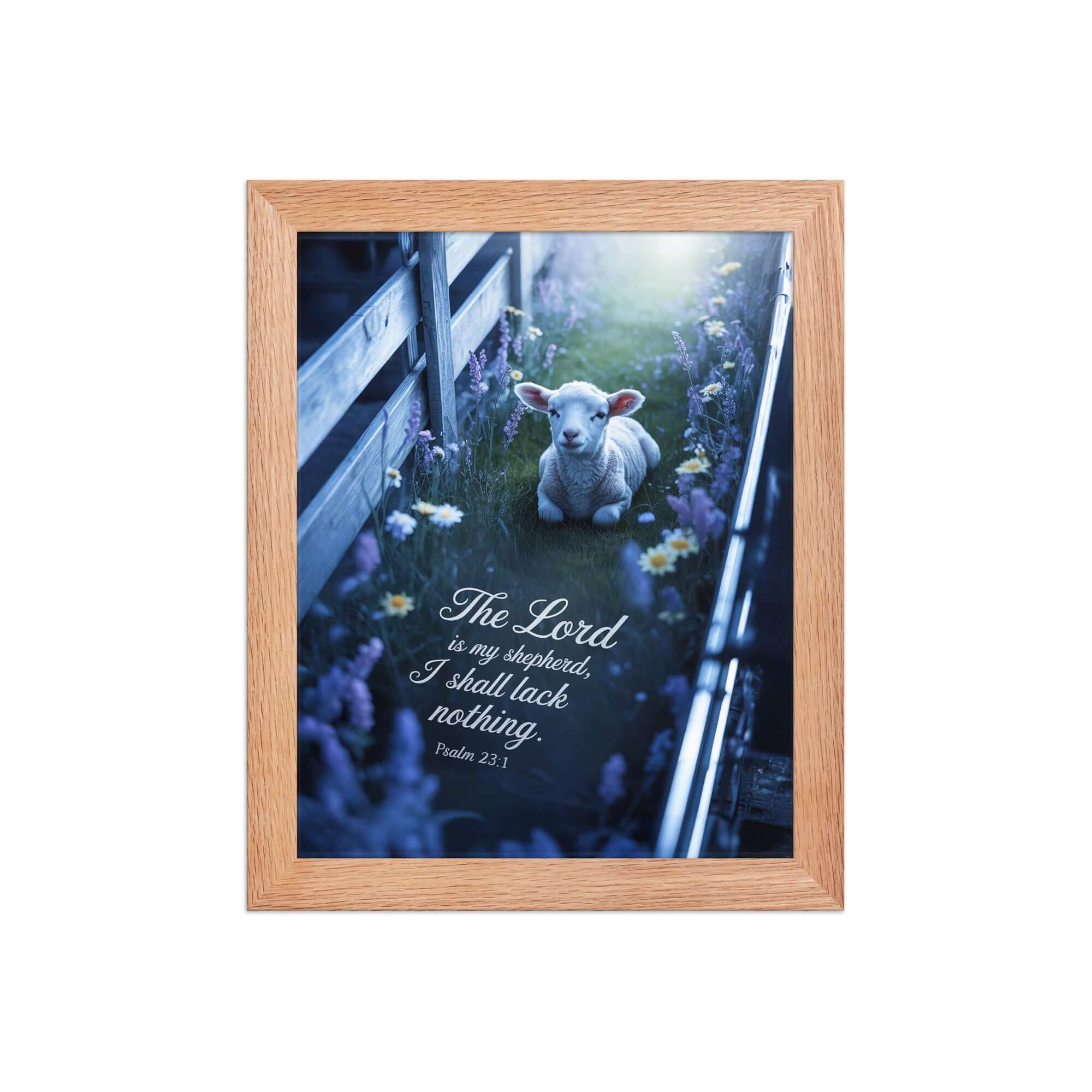 Psalm 23:1 Bible Verse, Shepherd Enhanced Matte Paper Framed Poster Red Oak 8″×10″