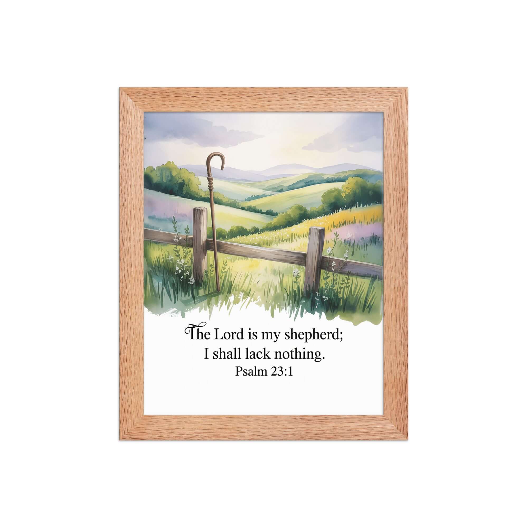 Psalm 23:1 Bible Verse, Lack Enhanced Matte Paper Framed Poster Red Oak 8″×10″