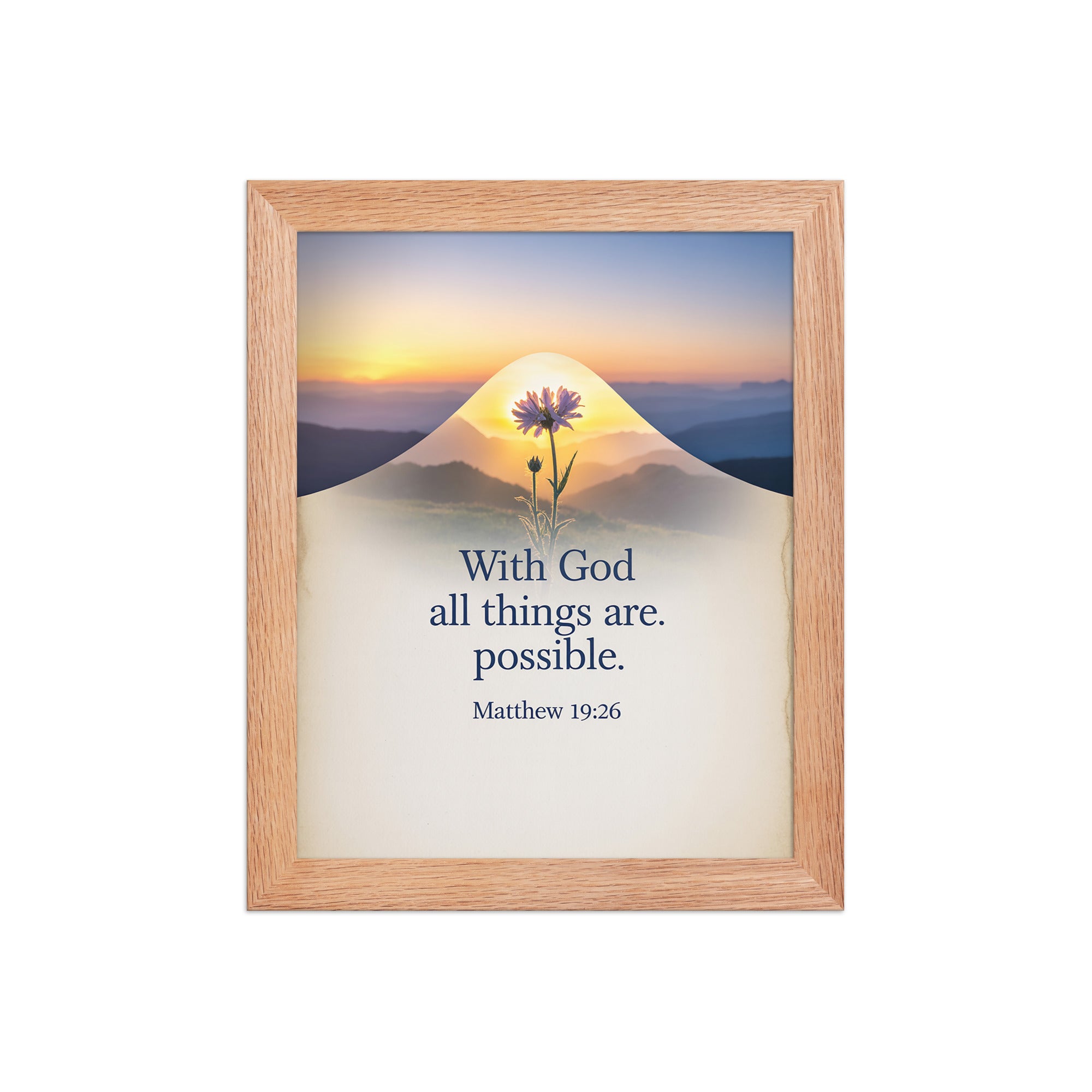 Matthew 19:26 Bible Verse at them Enhanced Matte Paper Framed Poster Red Oak 8″×10″