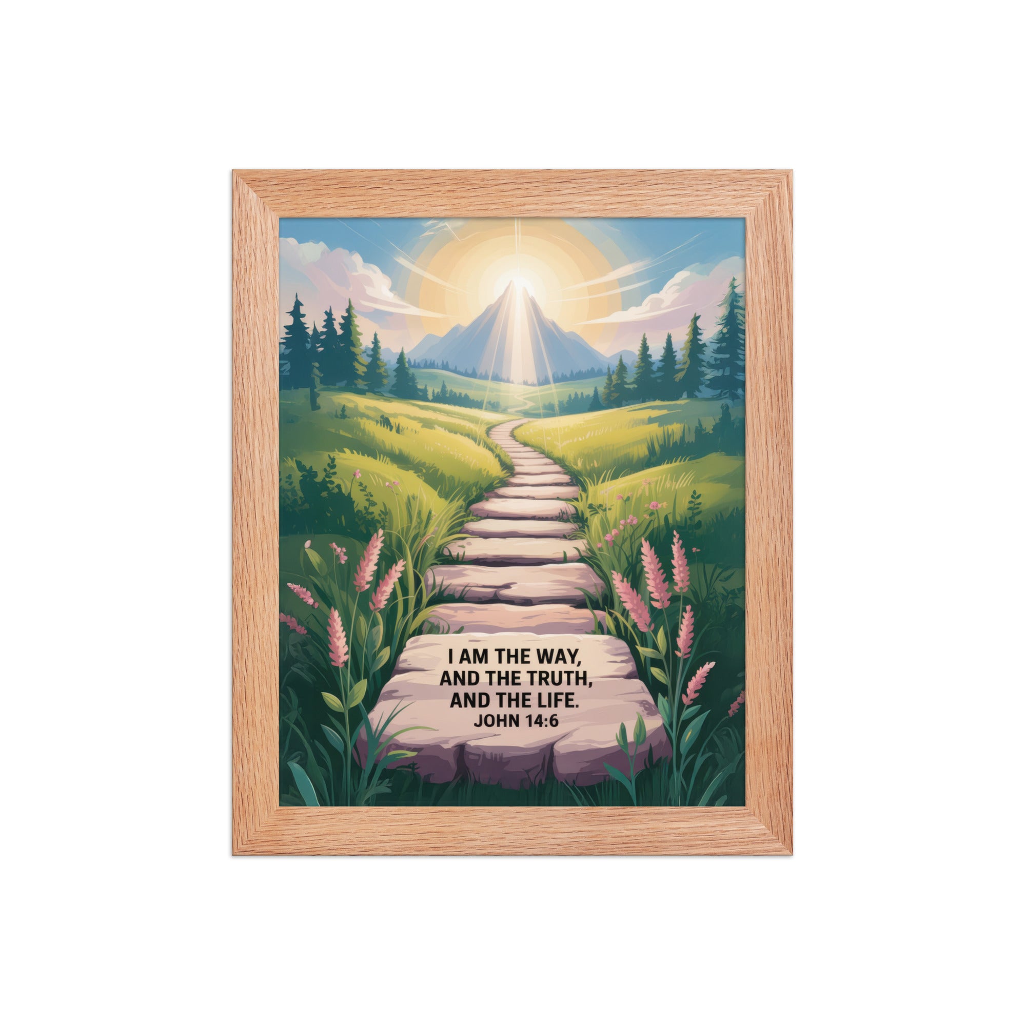 John 14:6 Bible Verse The Truth Enhanced Matte Paper Framed Poster Red Oak 8″×10″