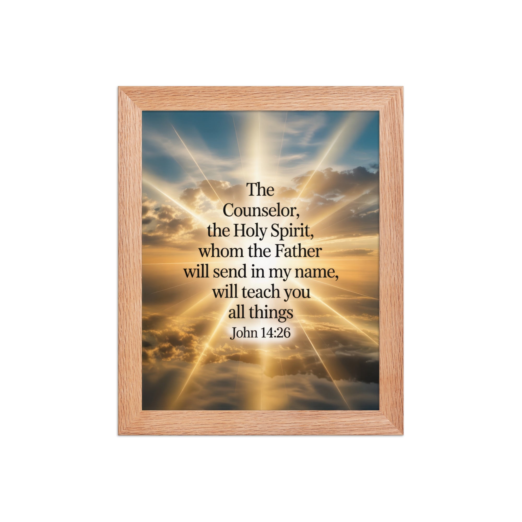 John 14:26 Bible Verse will send Enhanced Matte Paper Framed Poster Red Oak 8″×10″
