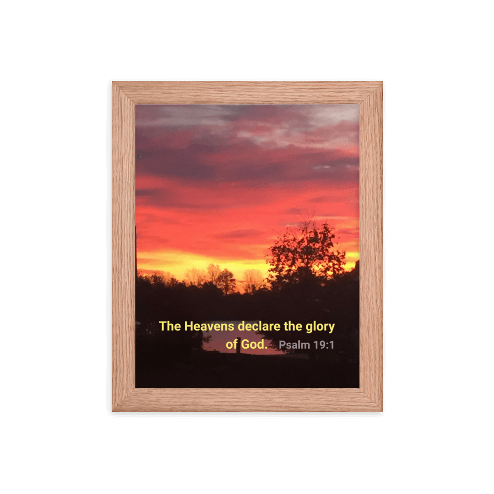Psalm 19:1 Bible Verse, Sunset Glory Enhanced Matte Paper Framed Poster Wall Art Red Oak 8″×10″