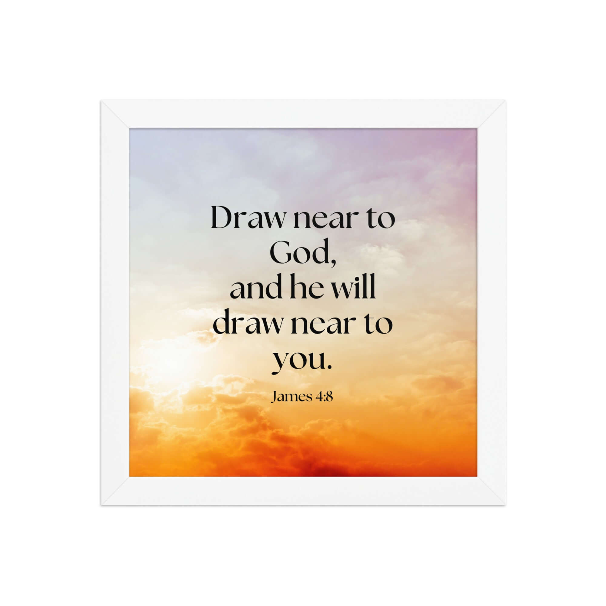 James 4:8 Bible Verse, he will draw Enhanced Matte Paper Framed Poster Wall Art White 10″×10″