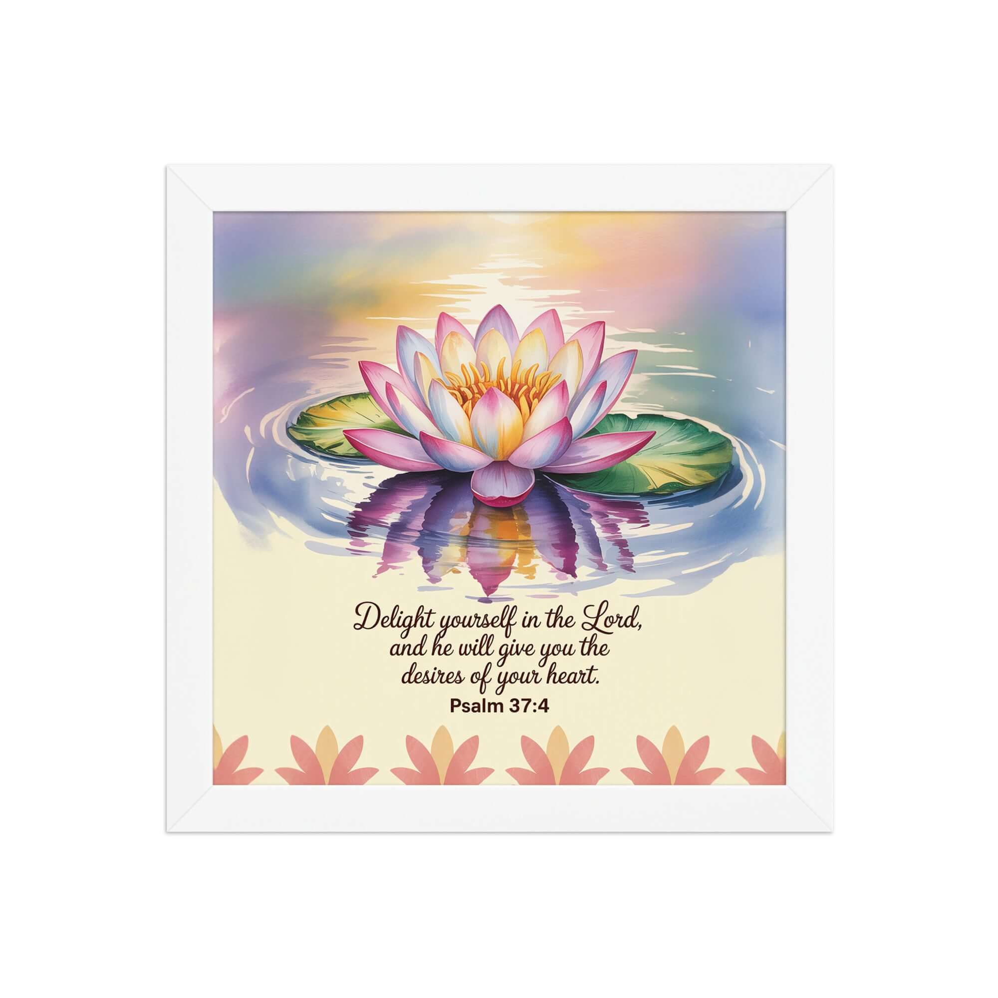 Psalm 37:4 Bible Verse, the Lord Enhanced Matte Paper Framed Poster White 10″×10″