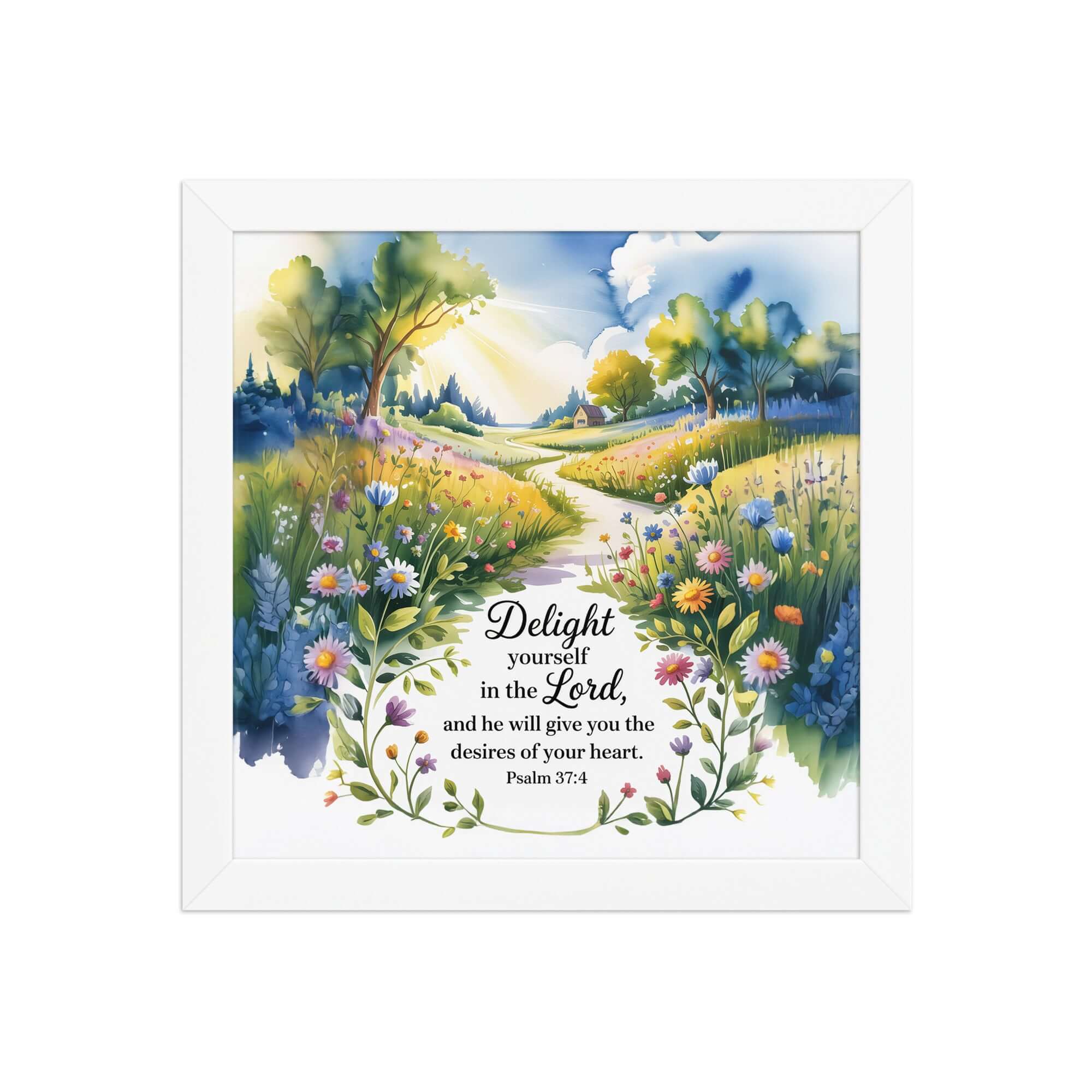 Psalm 37:4 Bible Verse, desires Enhanced Matte Paper Framed Poster White 10″×10″