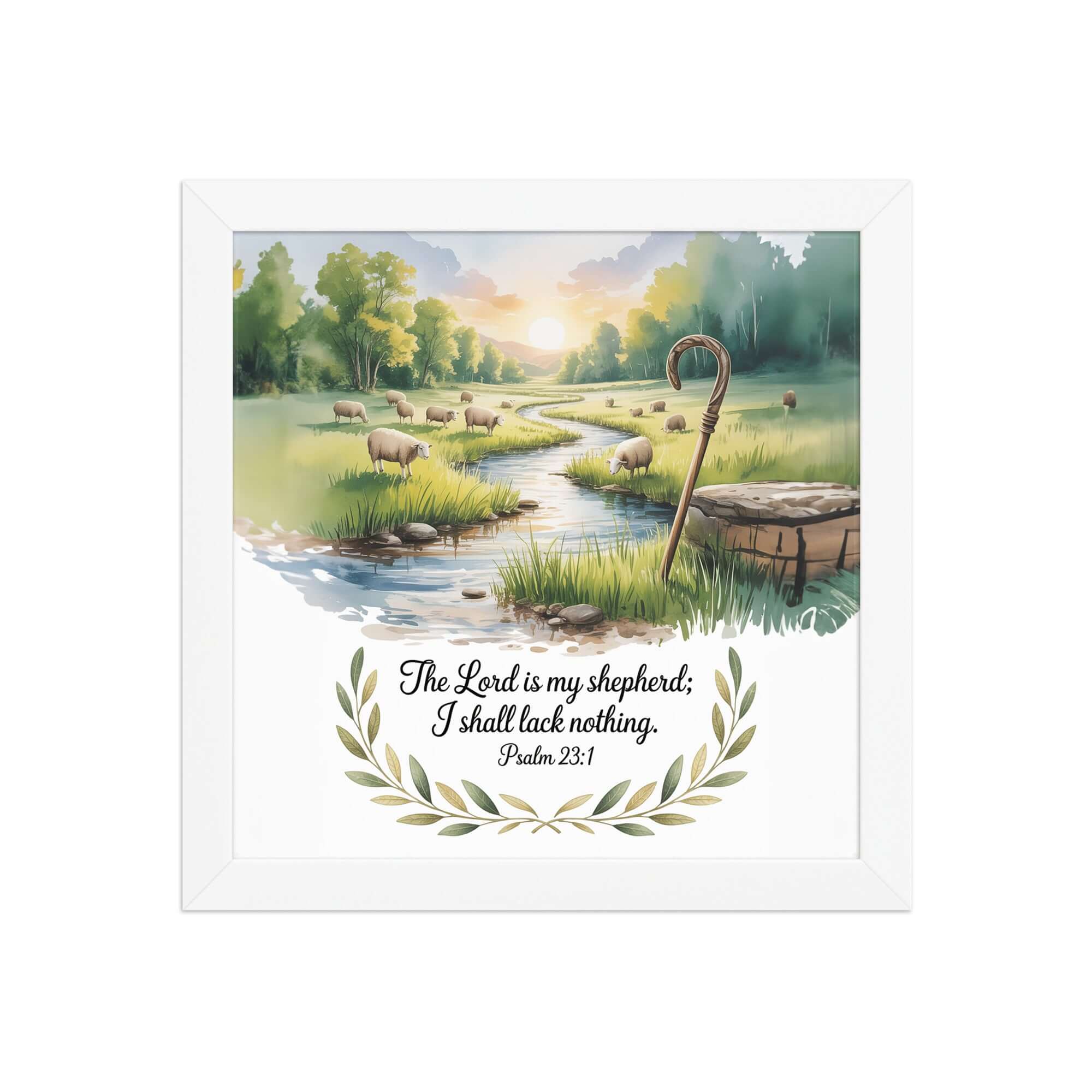 Psalm 23:1 Bible Verse, is my Enhanced Matte Paper Framed Poster White 10″×10″
