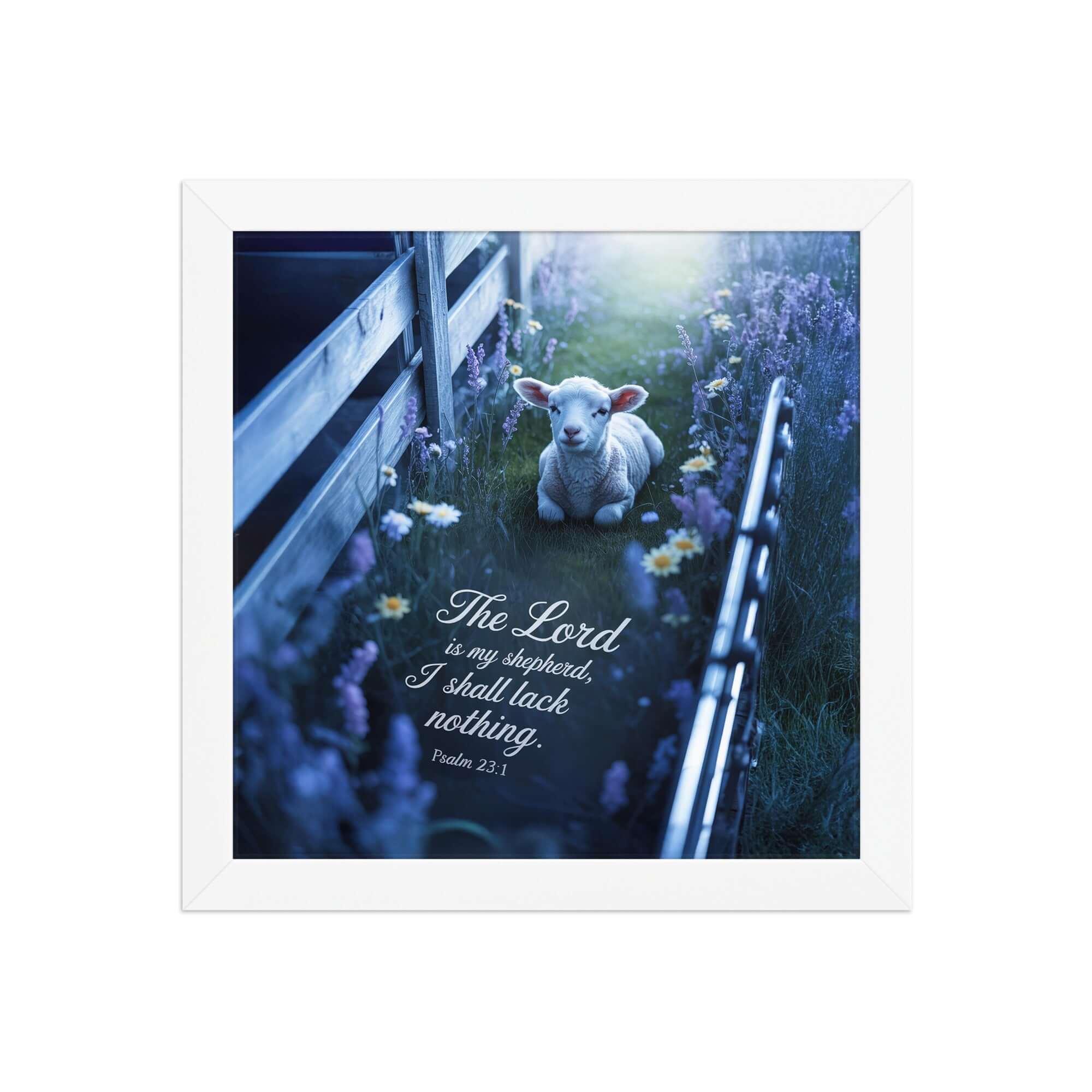Psalm 23:1 Bible Verse, Shepherd Enhanced Matte Paper Framed Poster White 10″×10″