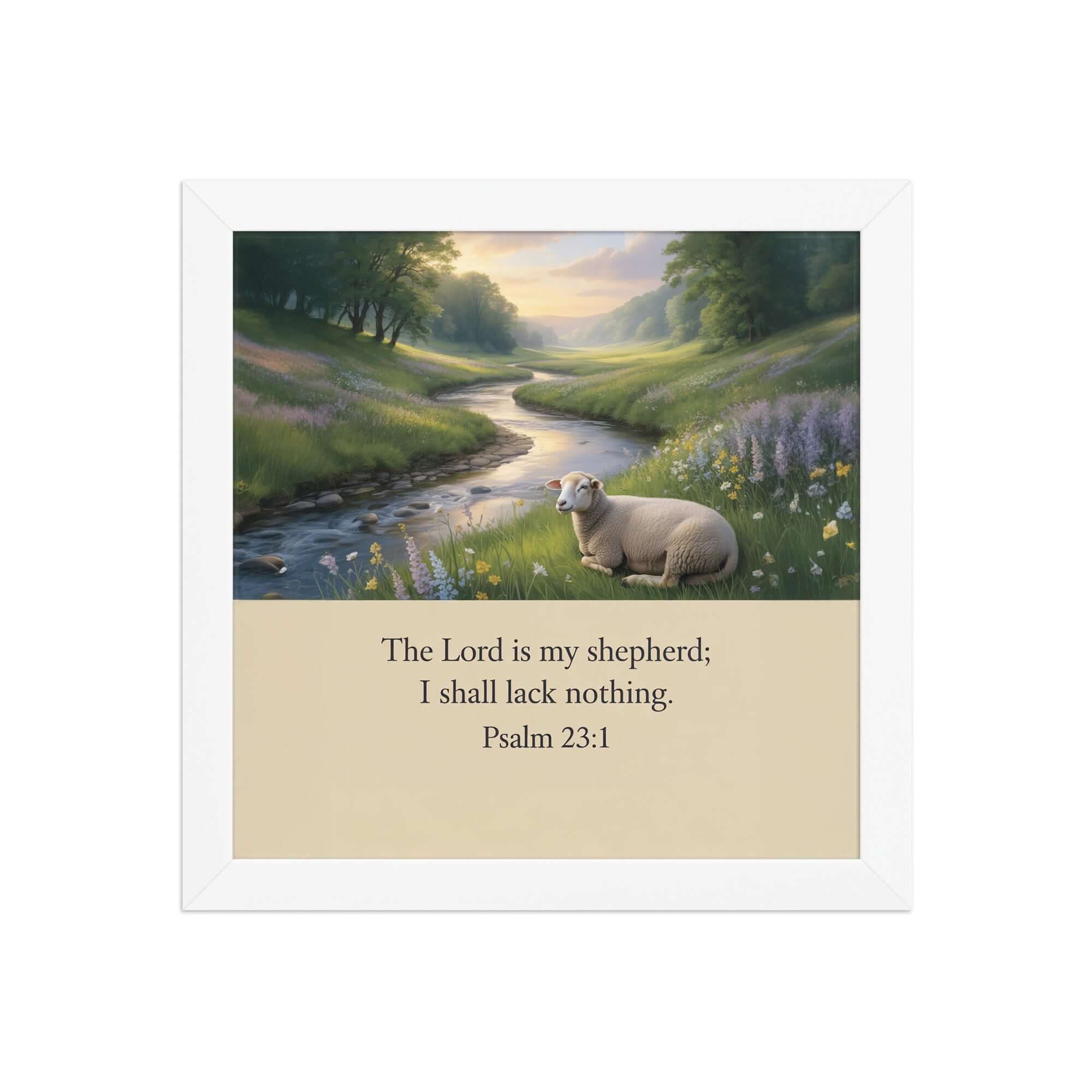 Psalm 23:1 Bible Verse, I shall Enhanced Matte Paper Framed Poster White 10″×10″