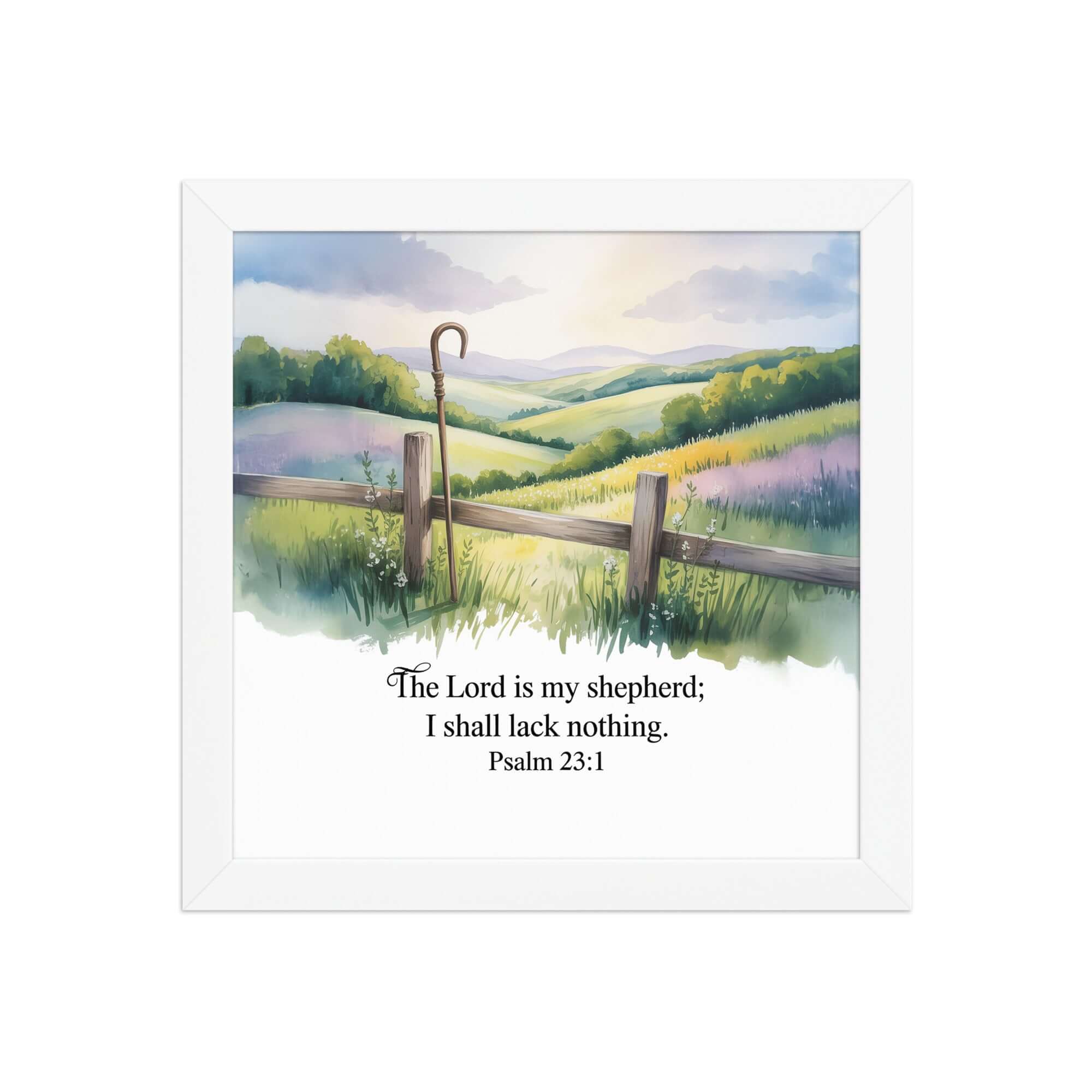 Psalm 23:1 Bible Verse, Lack Enhanced Matte Paper Framed Poster White 10″×10″