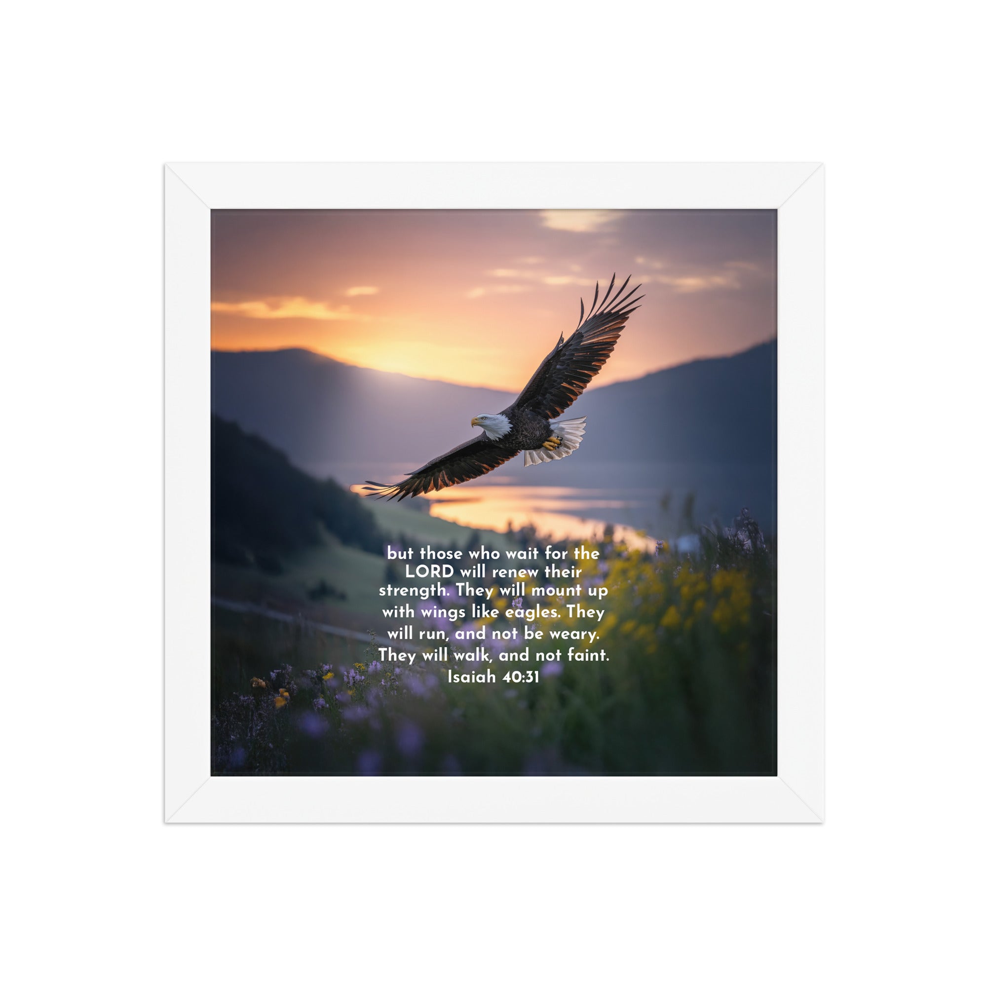 Isaiah 40:31 Bible Verse Renew Strength Enhanced Matte Paper Framed Poster White 10″×10″
